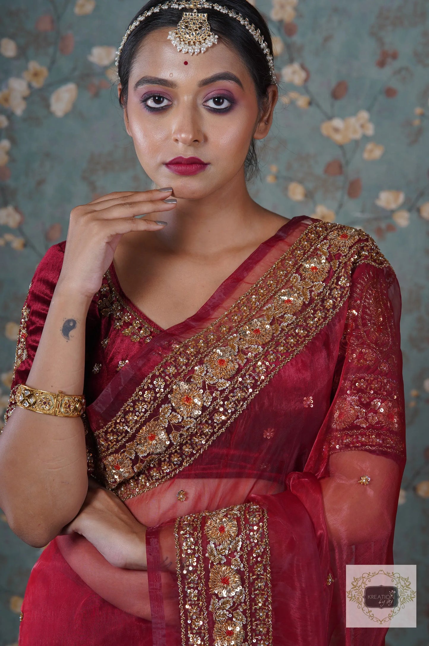 Red Glass Tissue Prajoti Saree kreationbykj