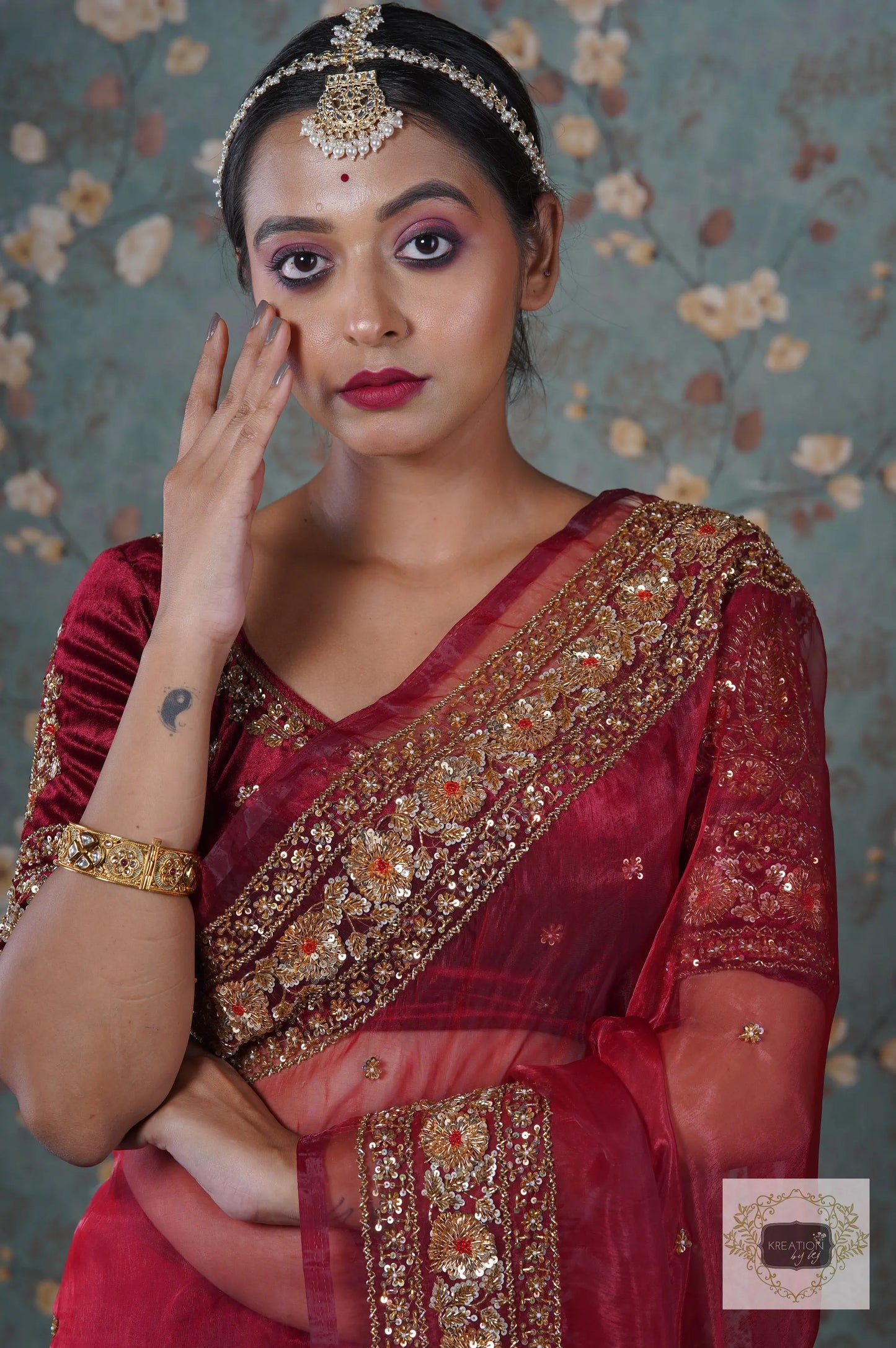 Red Glass Tissue Prajoti Saree kreationbykj
