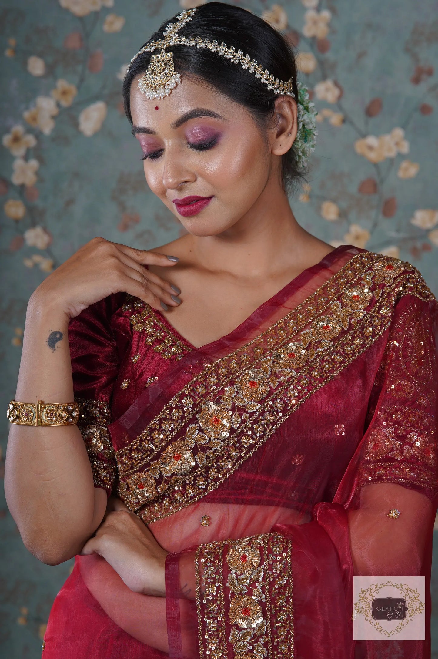 Red Glass Tissue Prajoti Saree kreationbykj
