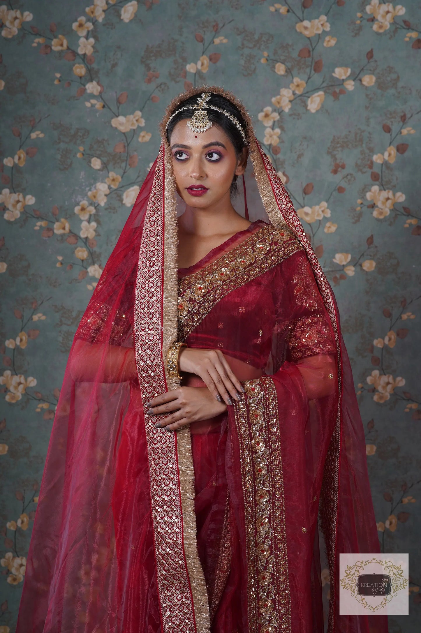 Red Glass Tissue Bridal Veil kreationbykj