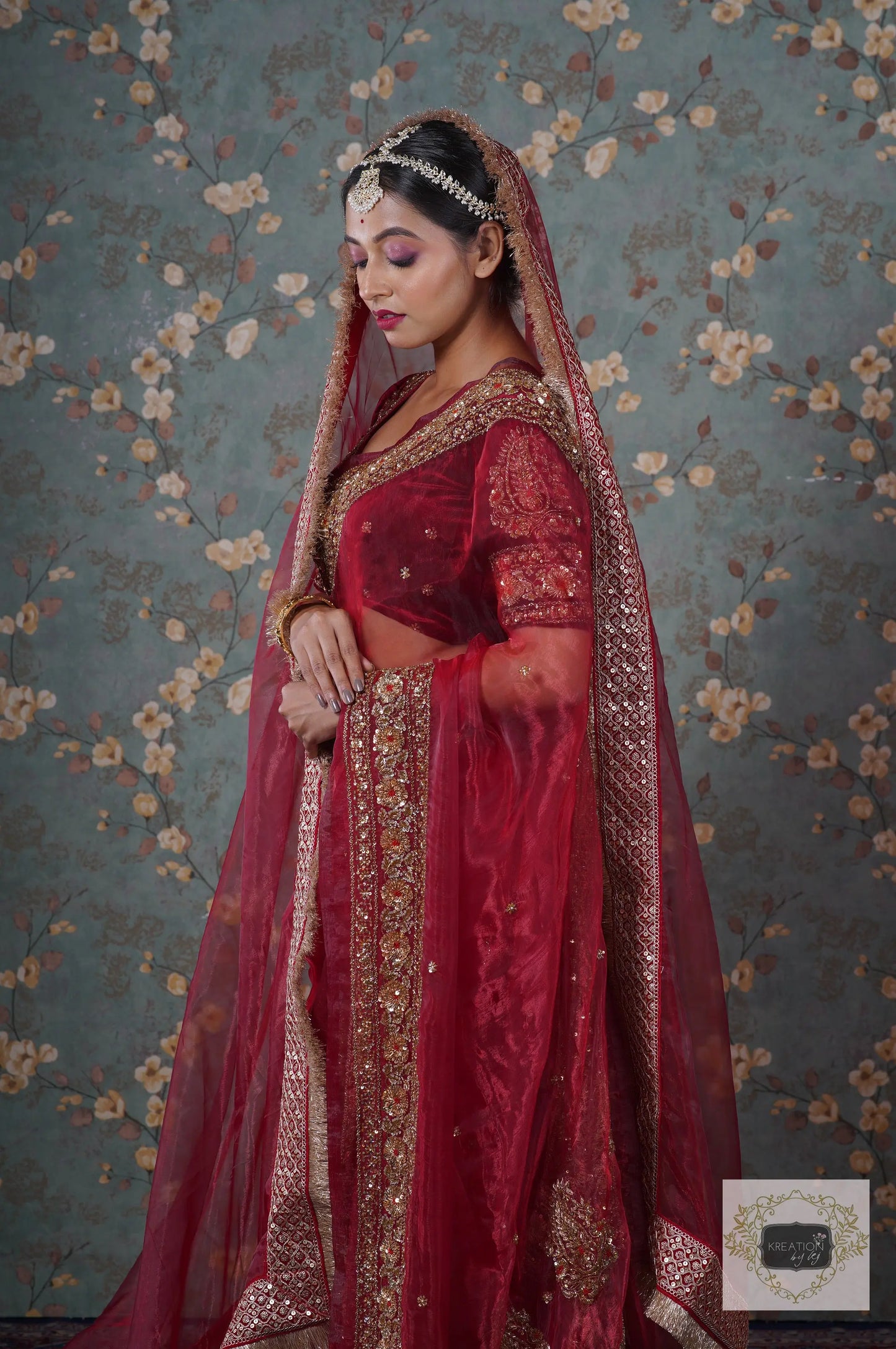 Red Glass Tissue Bridal Veil kreationbykj