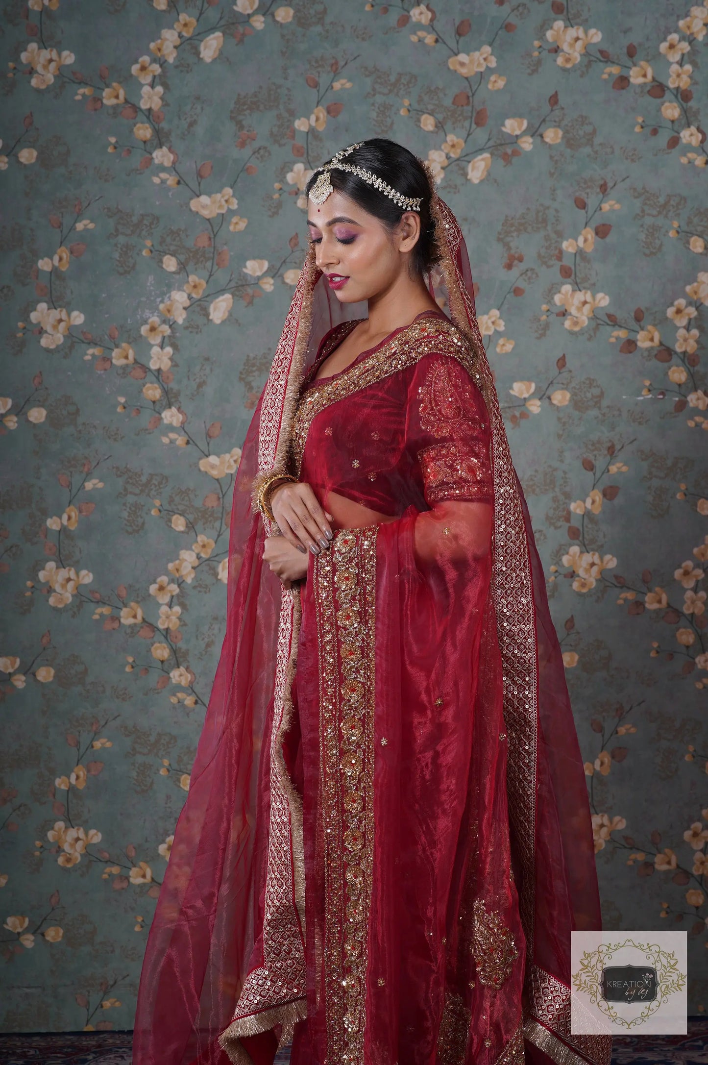 Red Glass Tissue Prajoti Saree kreationbykj