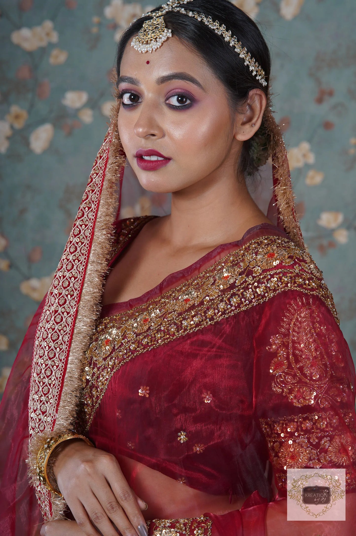 Red Glass Tissue Prajoti Saree kreationbykj