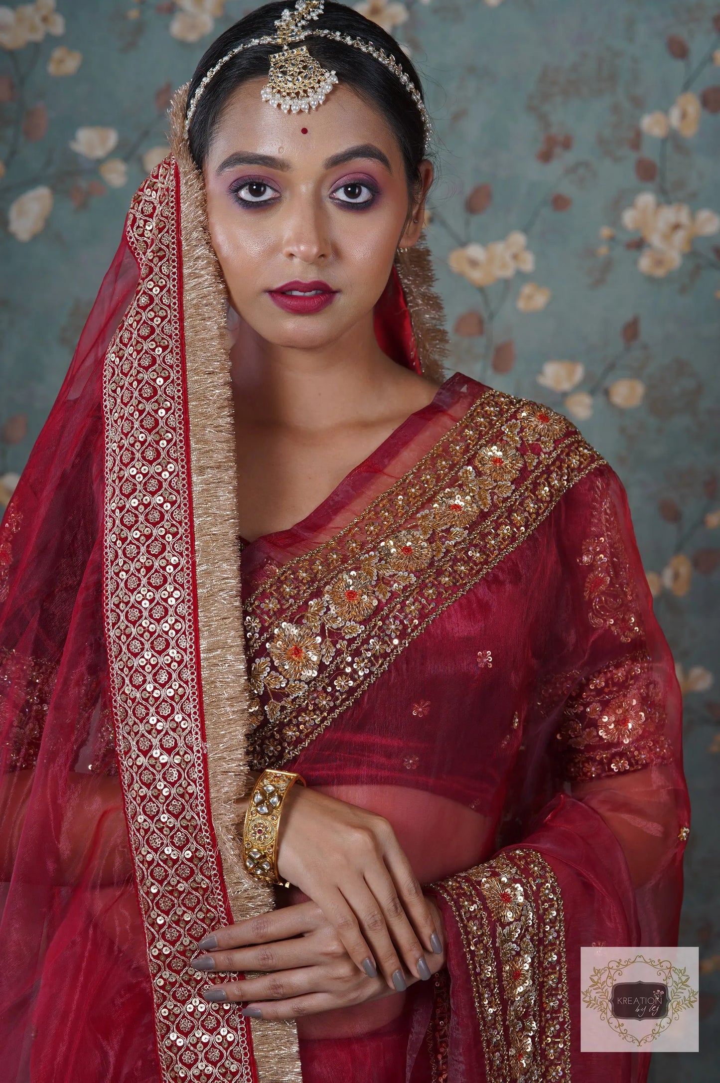 Red Glass Tissue Bridal Veil kreationbykj