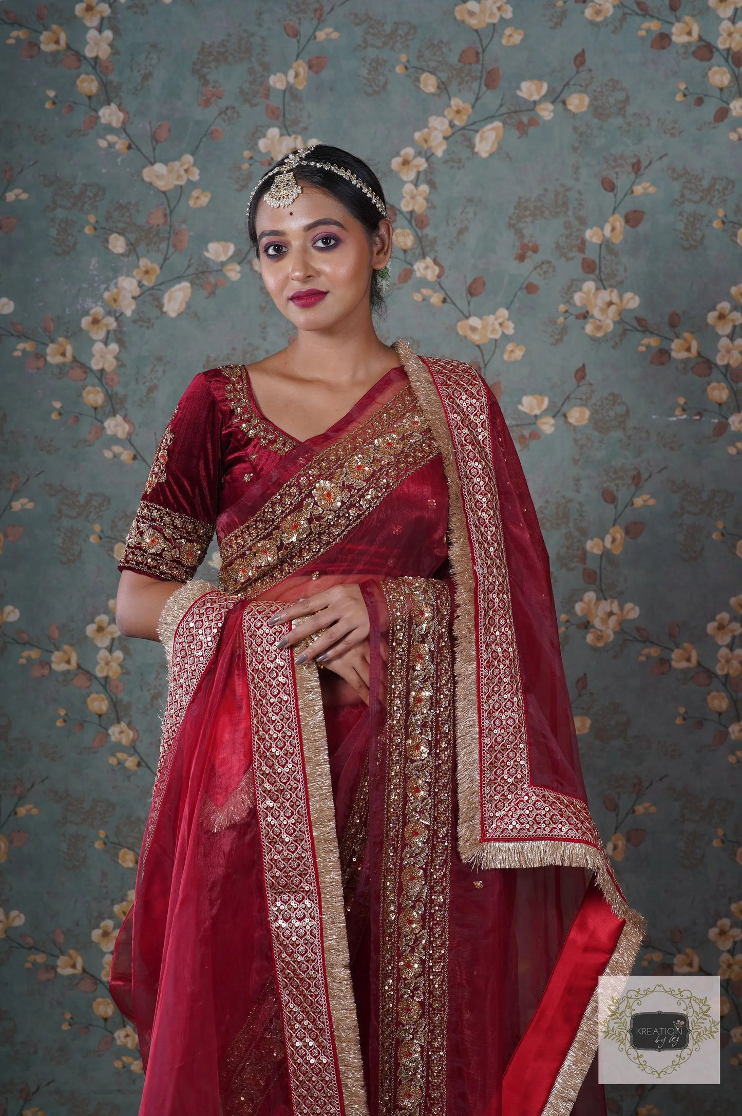 Red Glass Tissue Prajoti Saree kreationbykj
