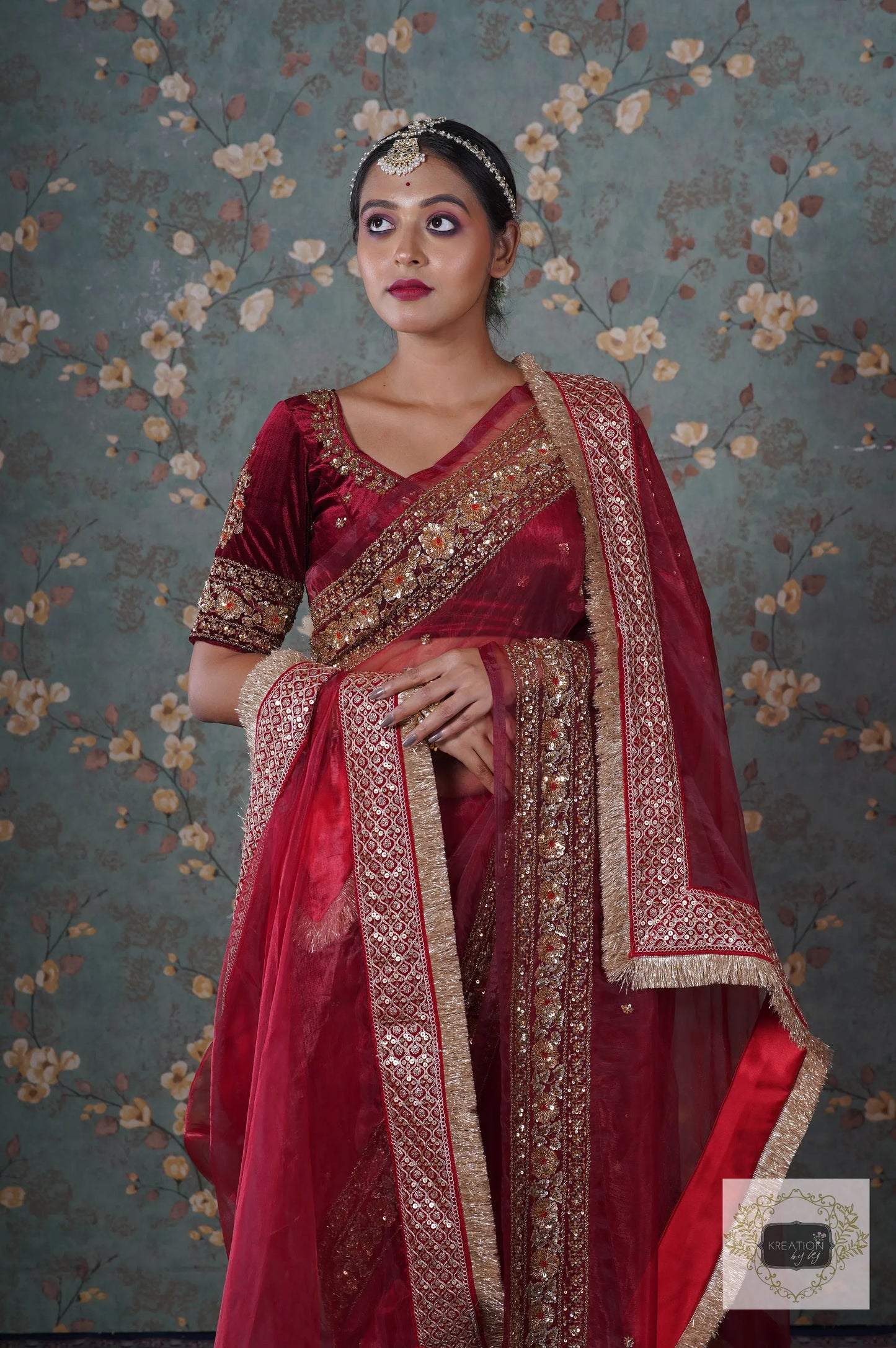 Red Glass Tissue Bridal Veil kreationbykj