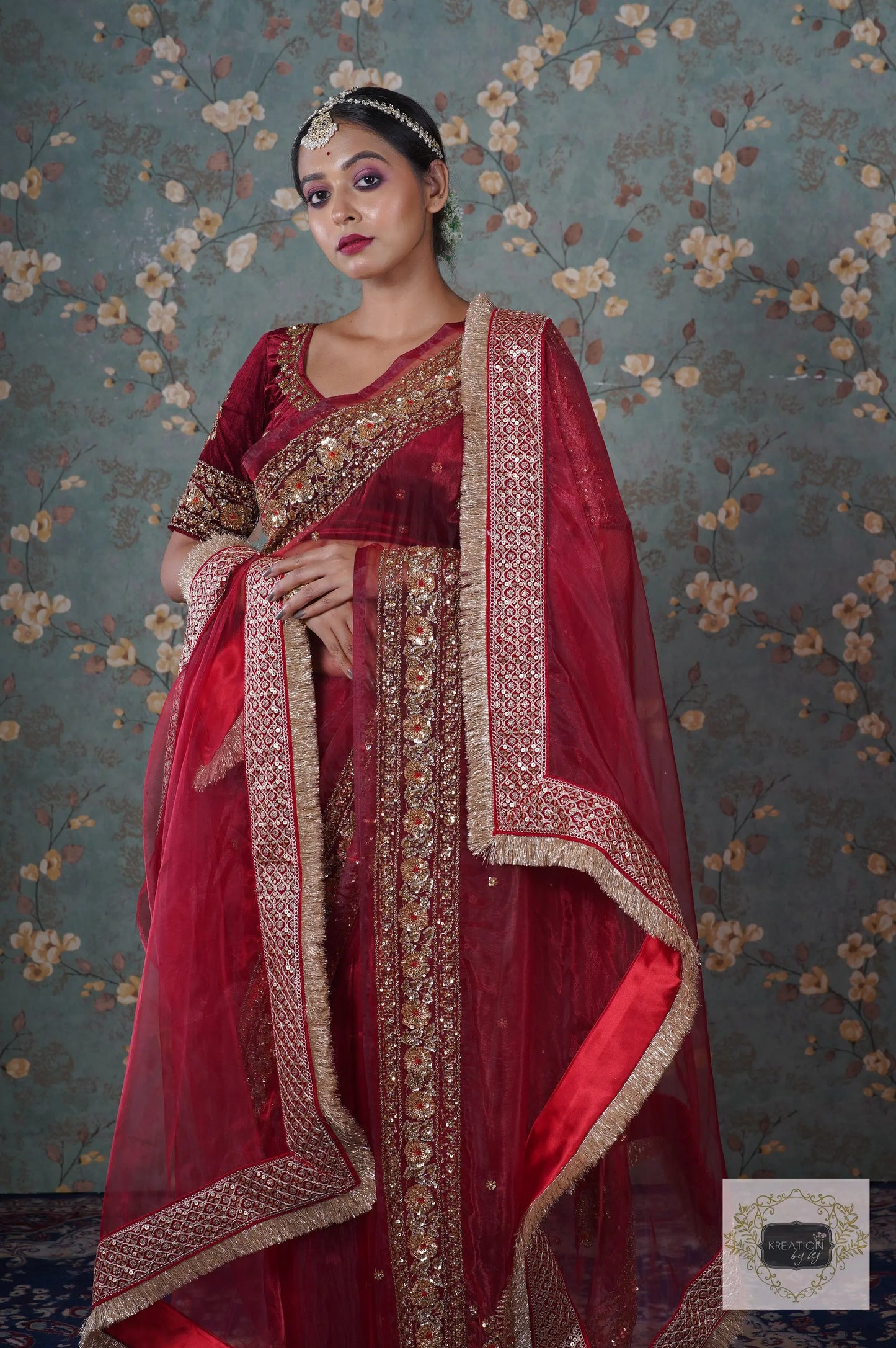 Red Glass Tissue Bridal Veil kreationbykj
