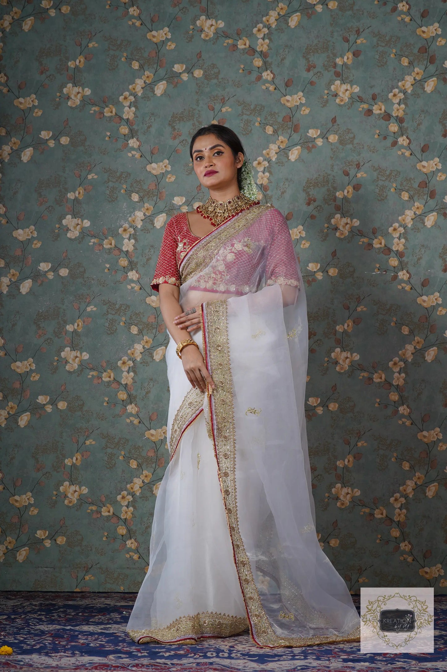 White Organza Zarina Saree kreationbykj