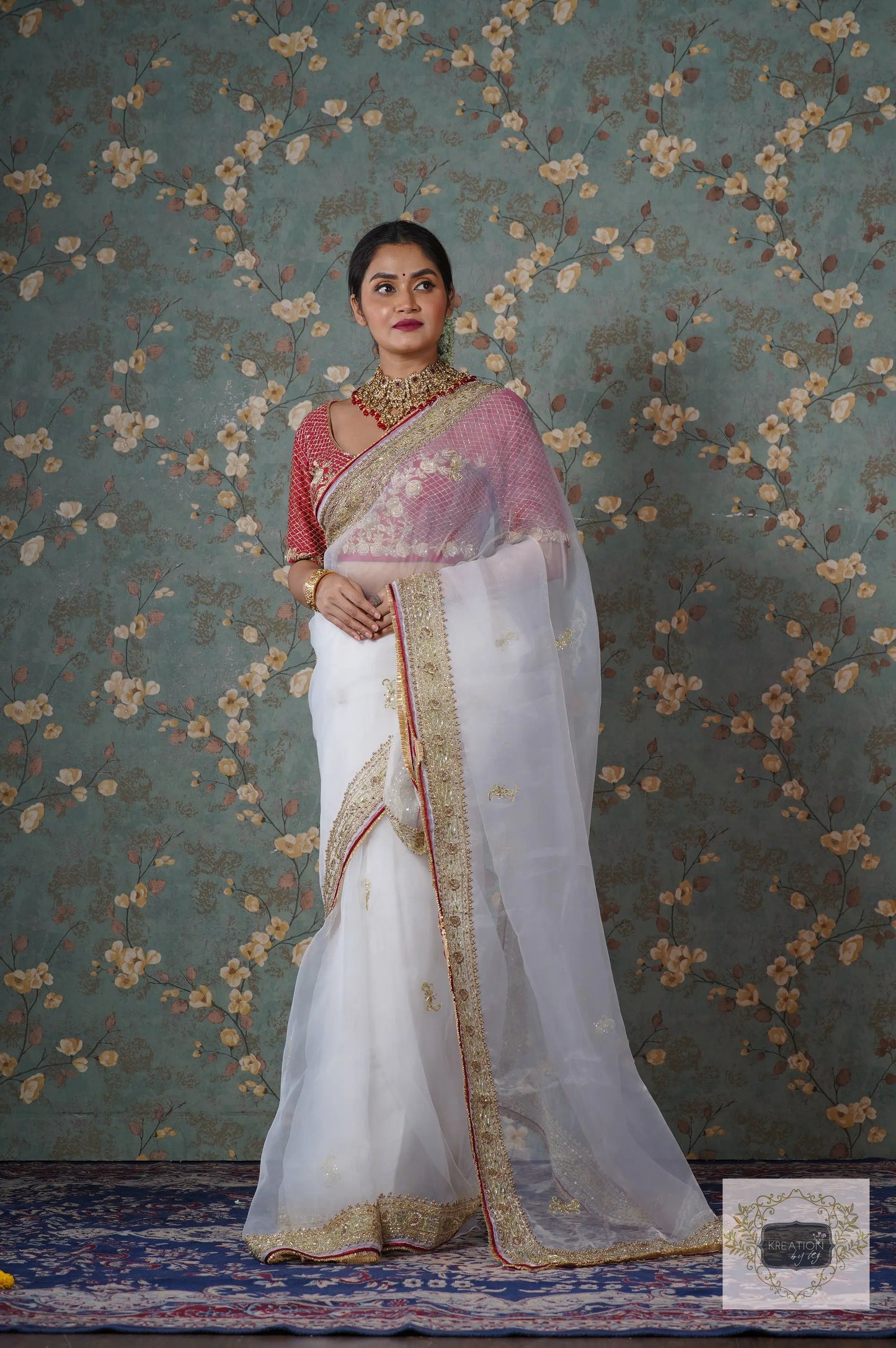 White Organza Zarina Saree kreationbykj
