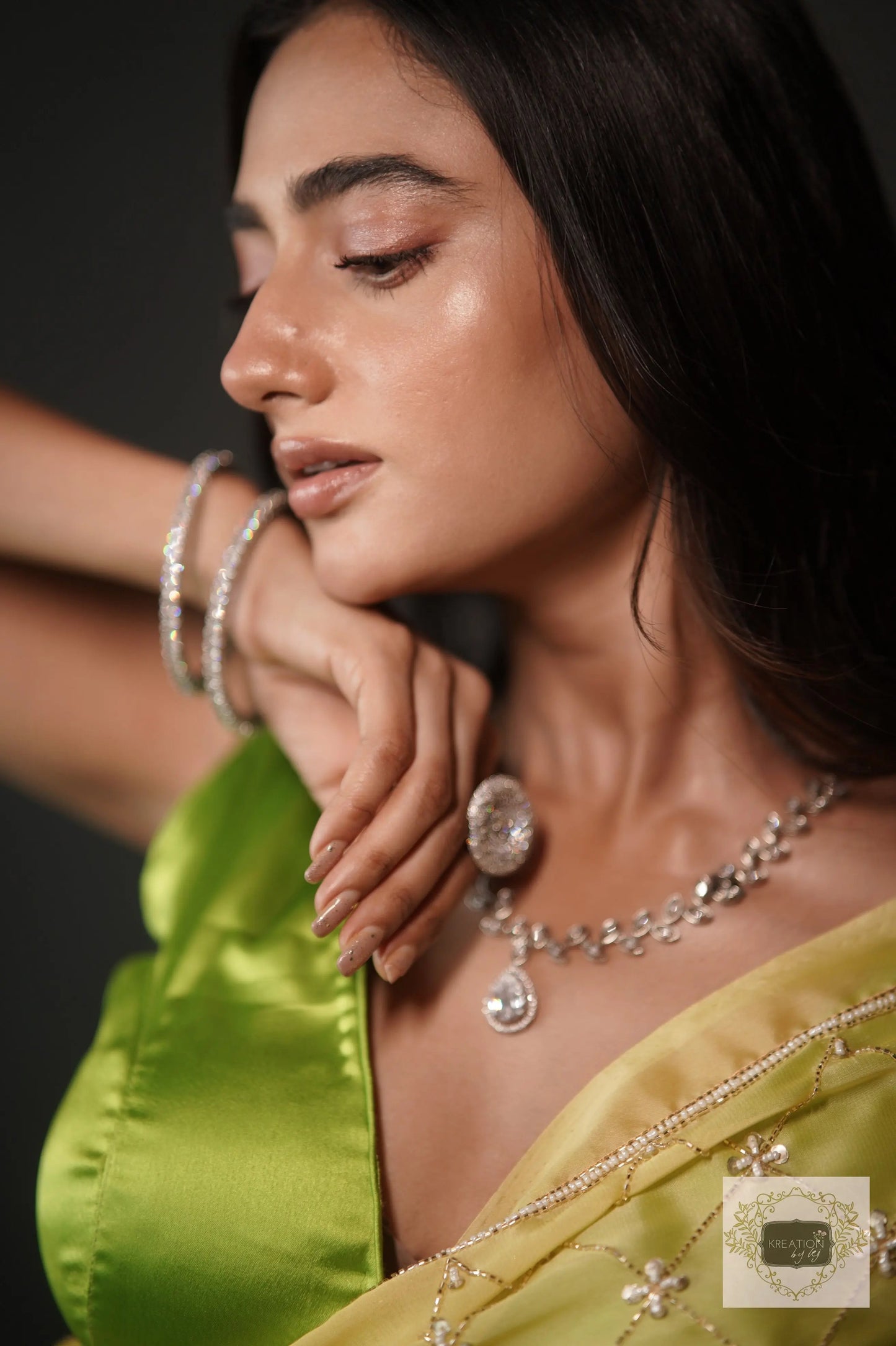 Mango Bite Ombre Cutdana Jaal Saree kreationbykj