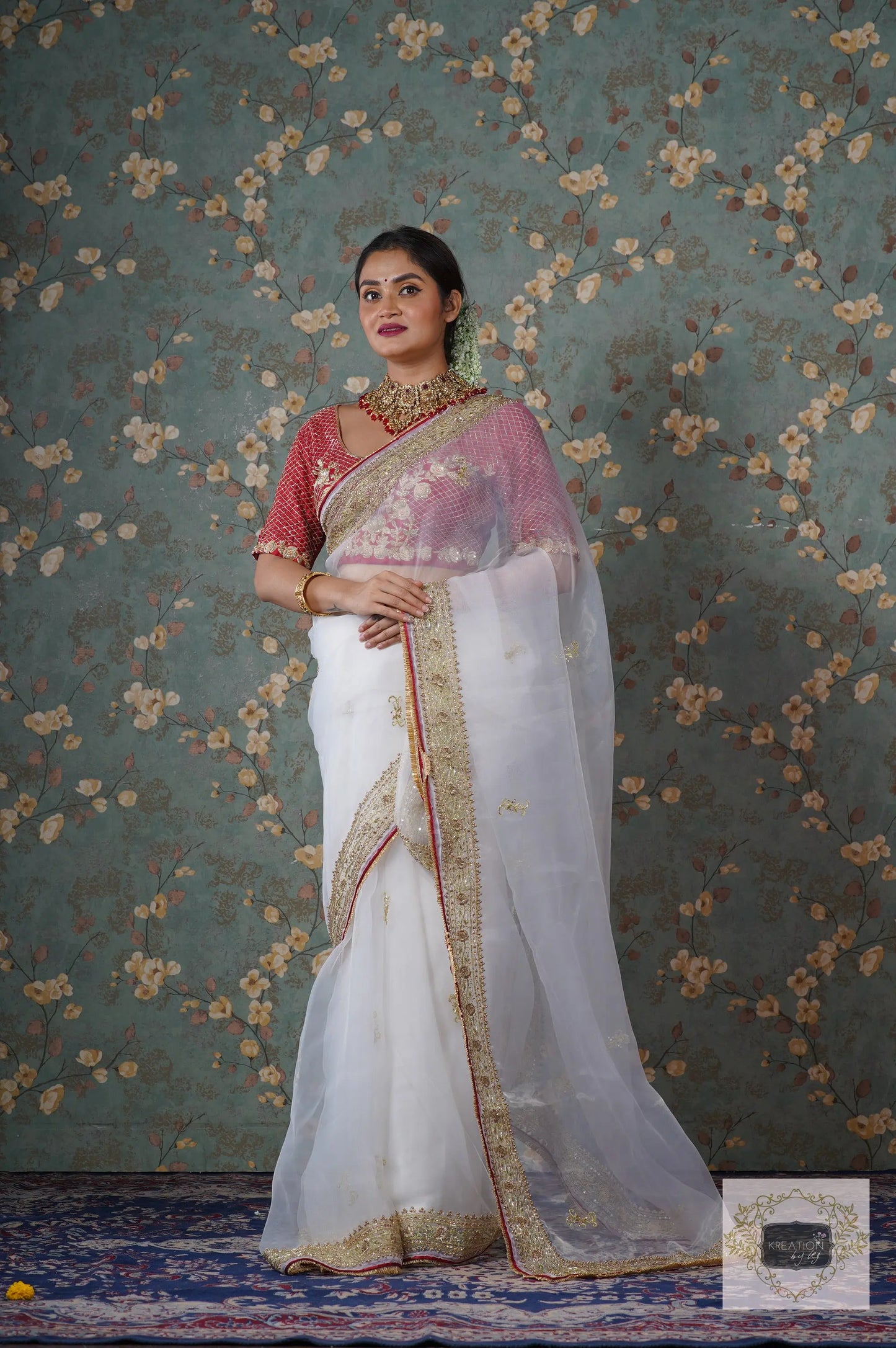 White Organza Zarina Saree kreationbykj