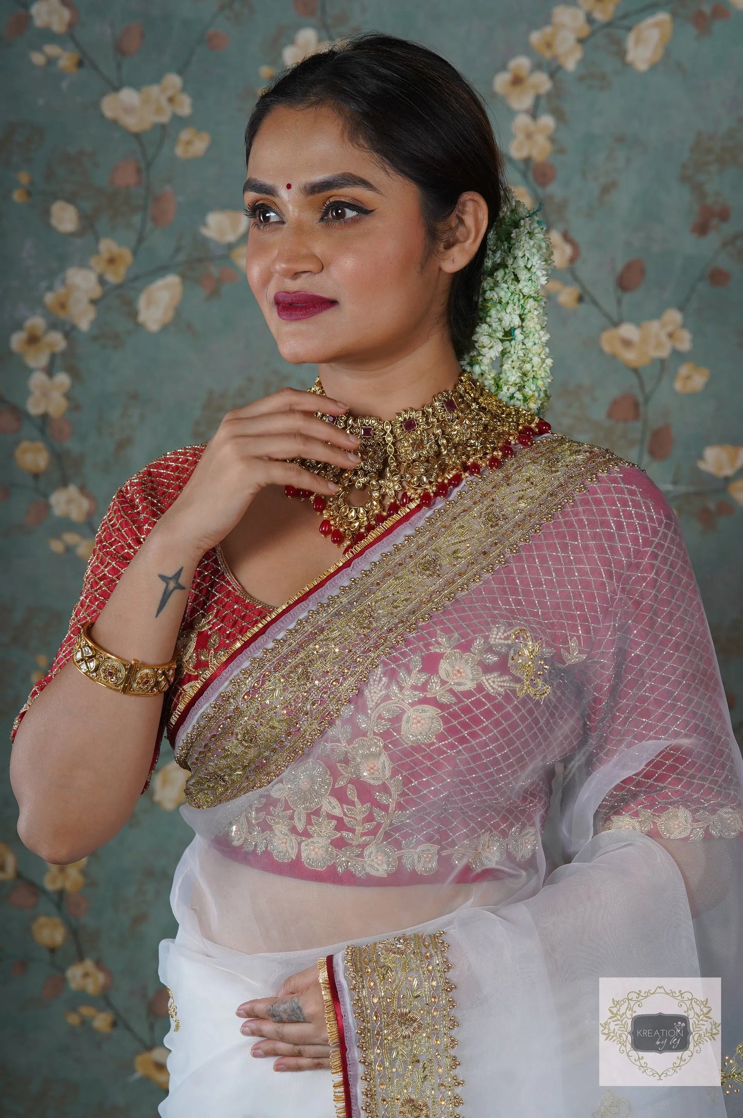 White Organza Zarina Saree kreationbykj