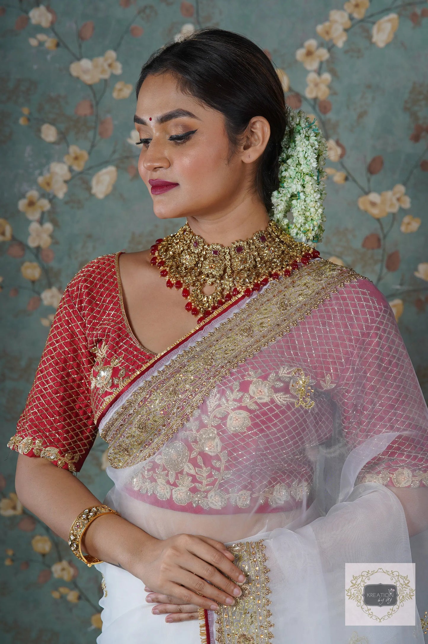 White Organza Zarina Saree kreationbykj
