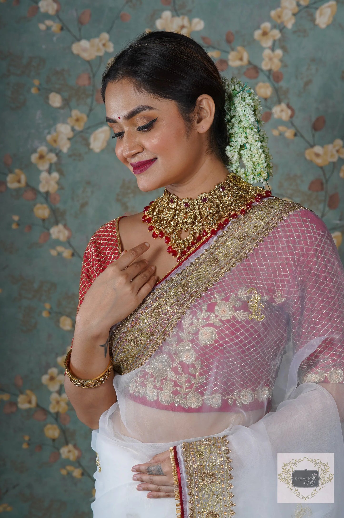 White Organza Zarina Saree kreationbykj