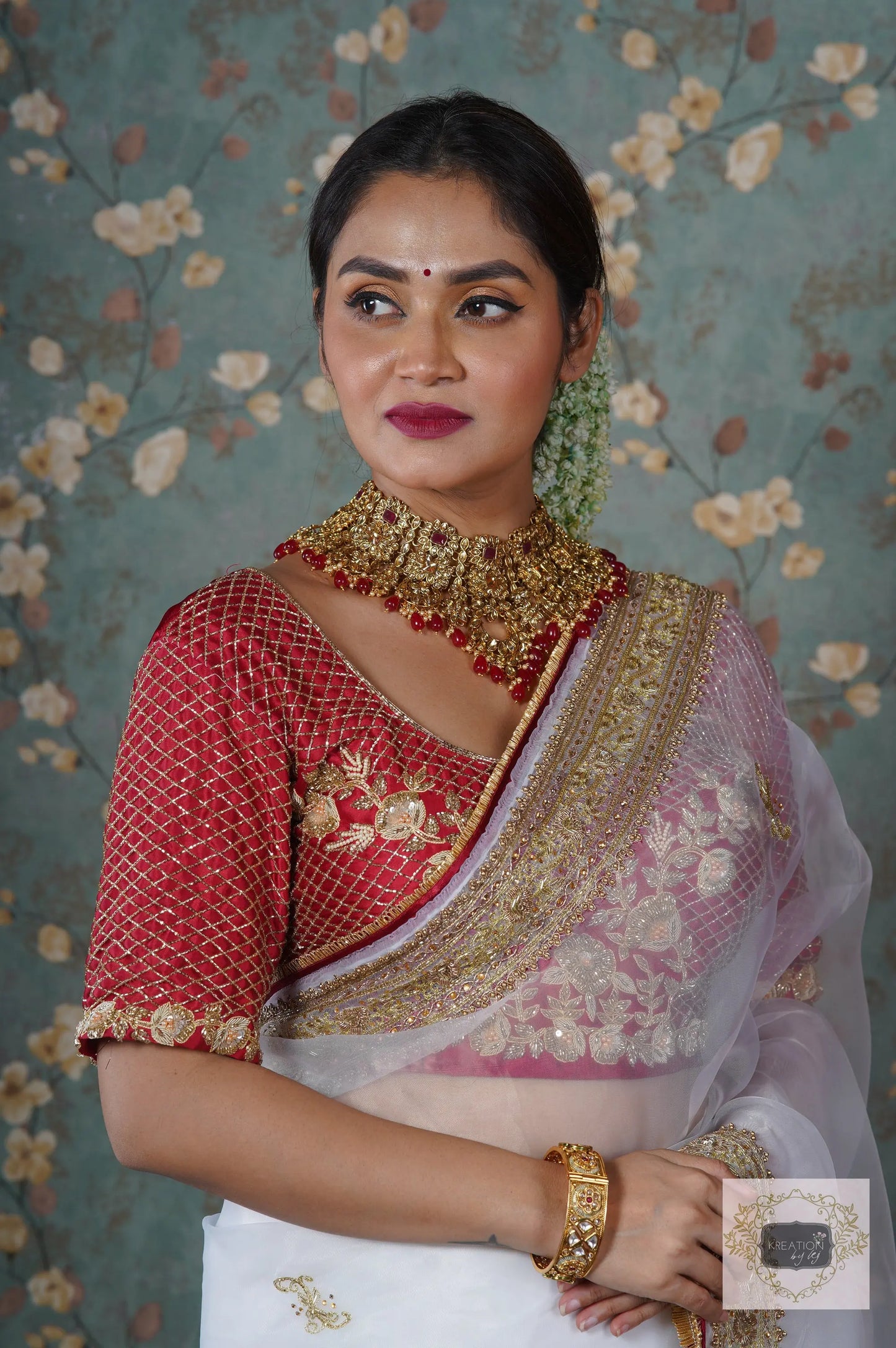 White Organza Zarina Saree kreationbykj