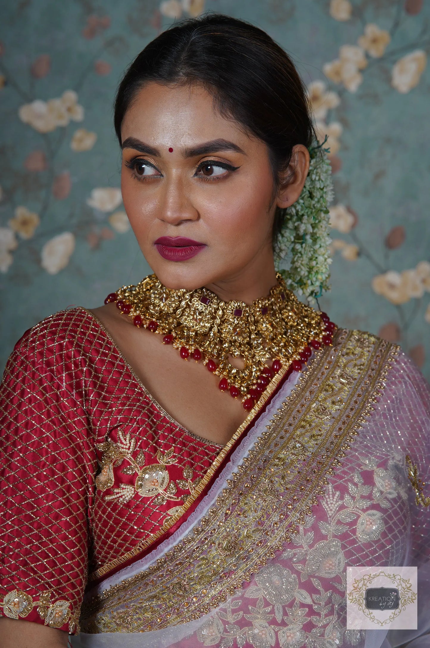 Red Floral Bridal Cutdana Jaal Blouse Piece kreationbykj