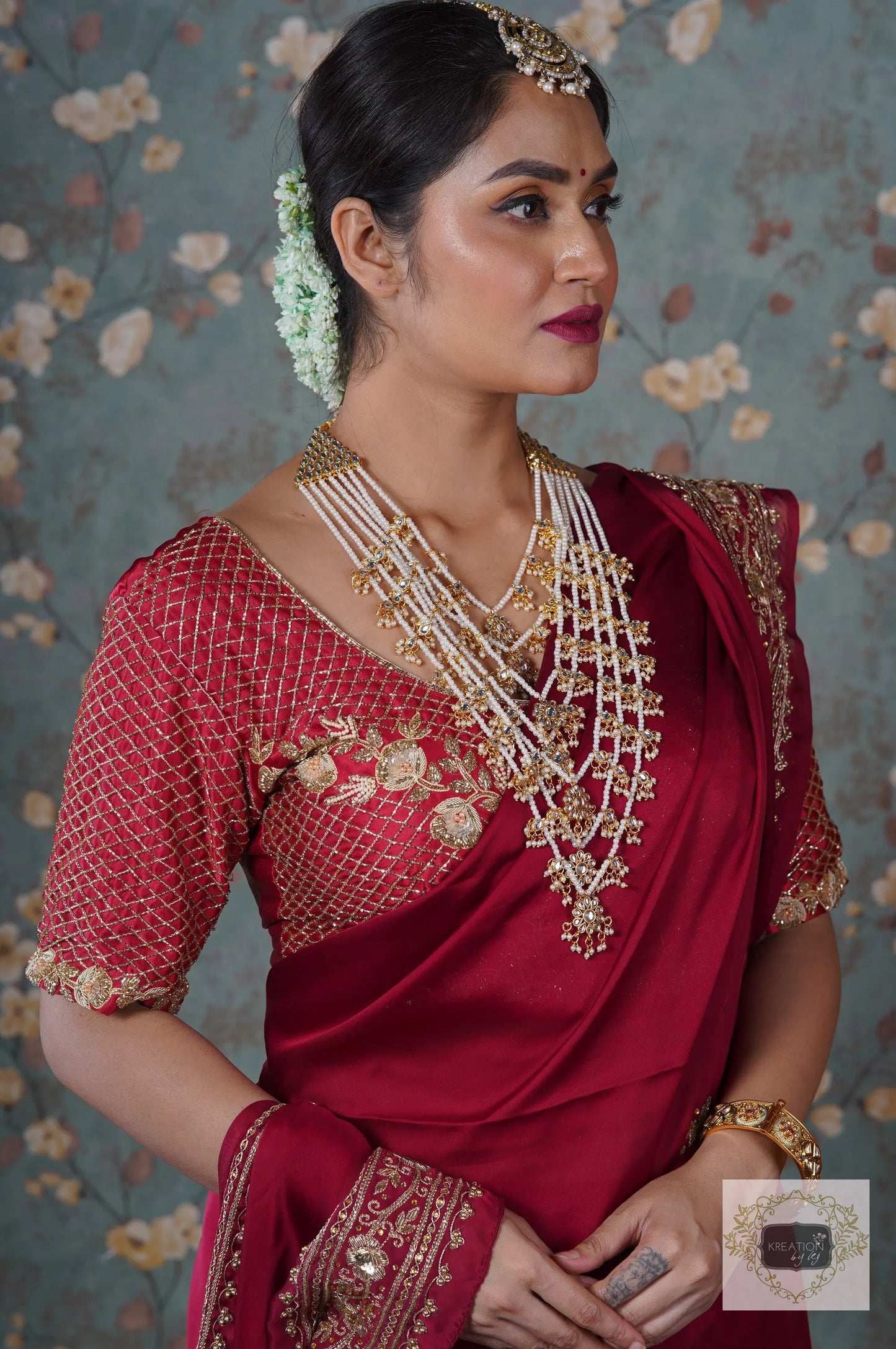 Red Floral Bridal Cutdana Jaal Blouse Piece kreationbykj