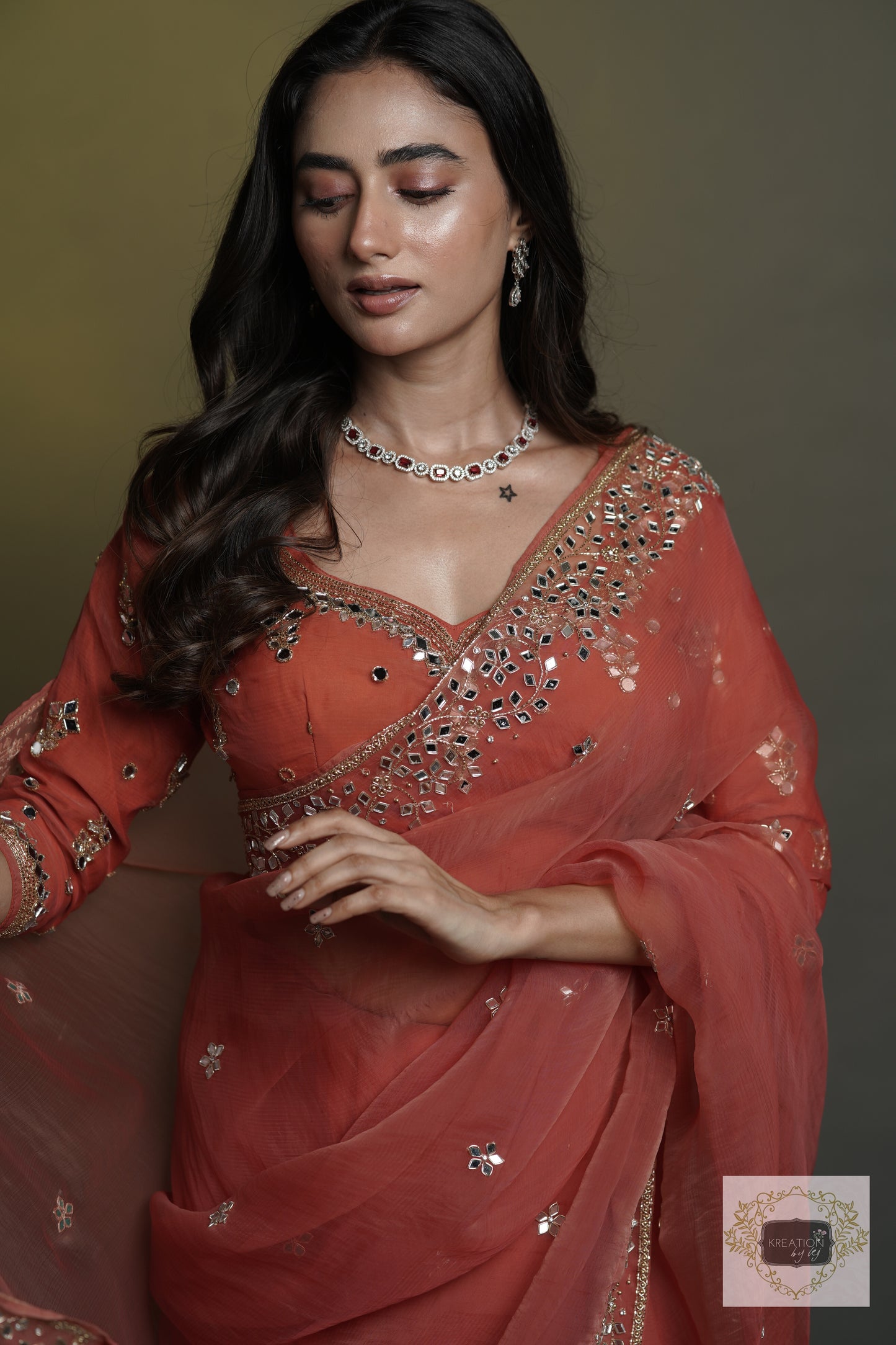 Peach Sheesh Mahal Saree