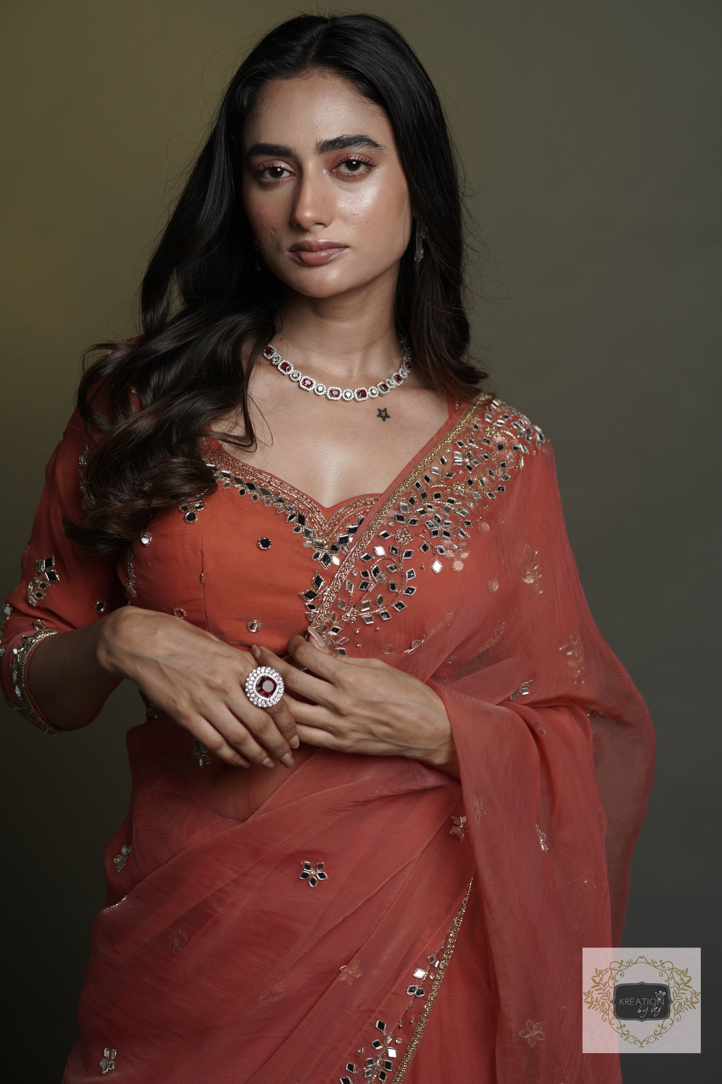 Peach Sheesh Mahal Saree