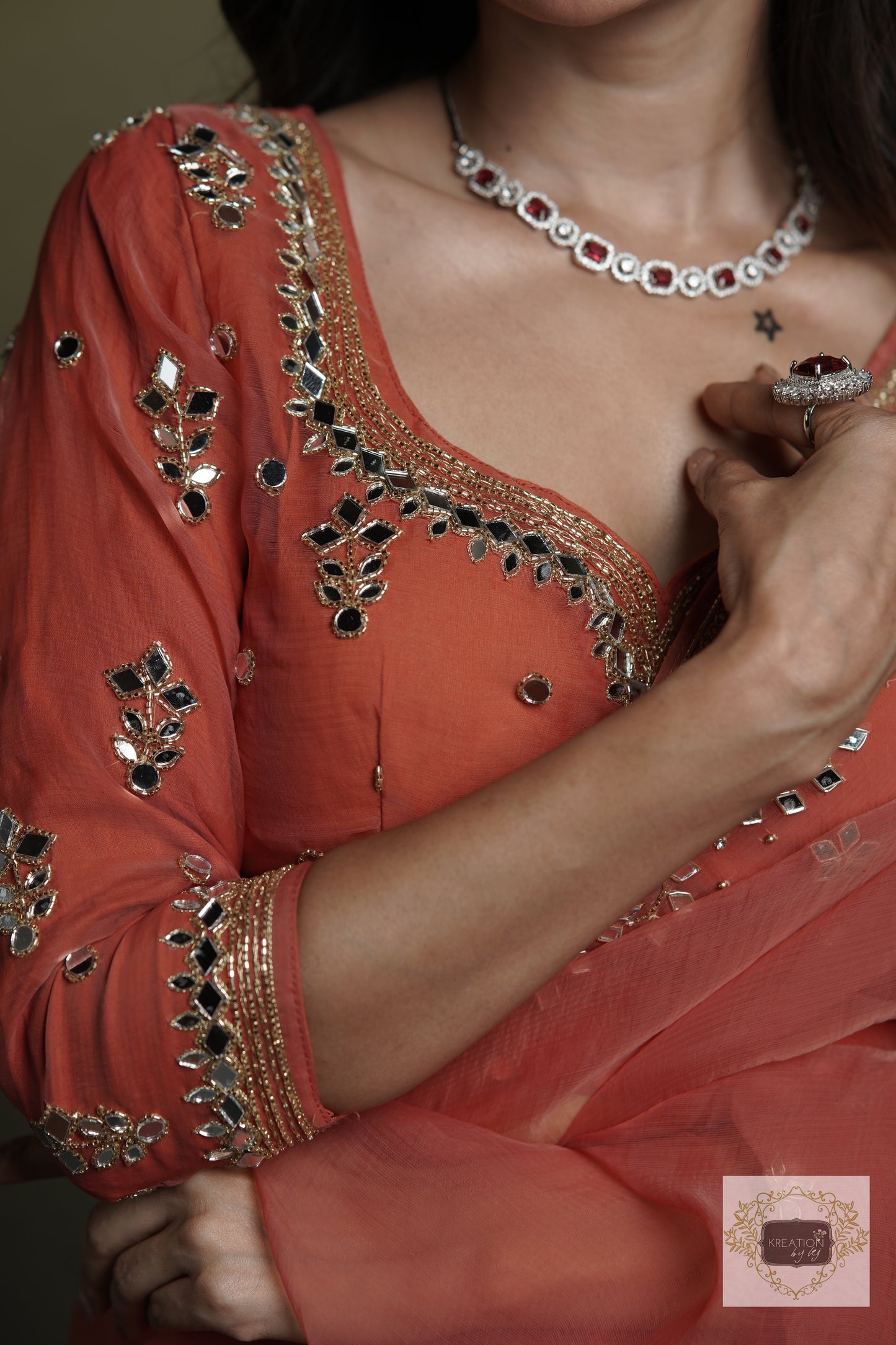 Peach Sheesh Mahal Saree