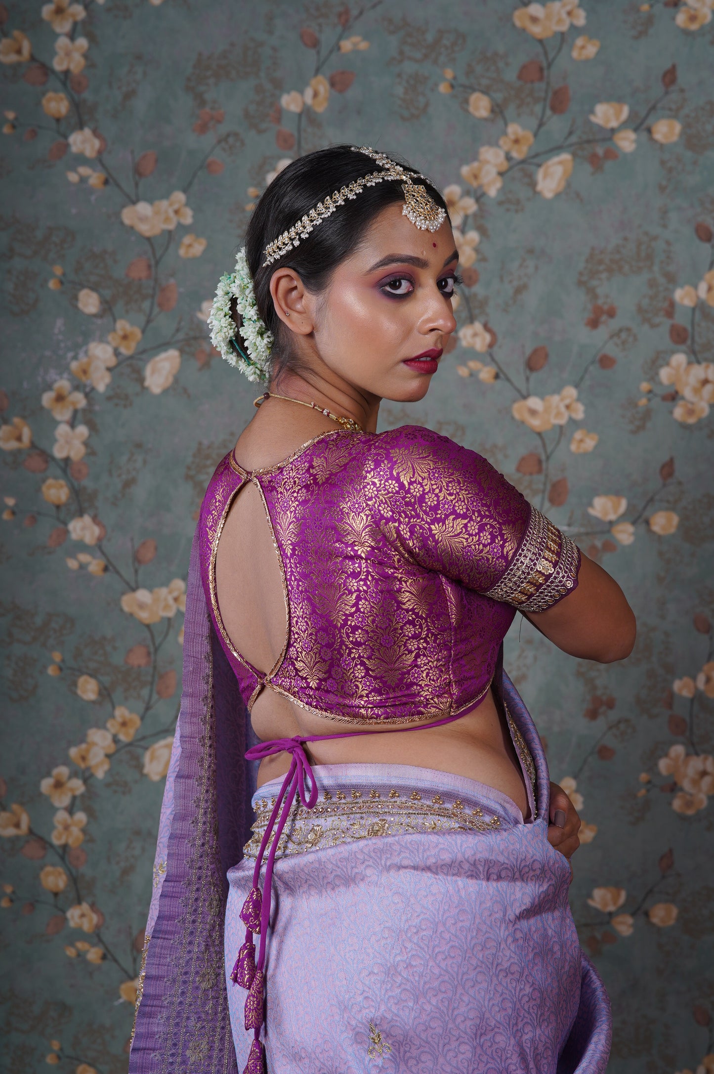 Purple Brocade Choli Blouse