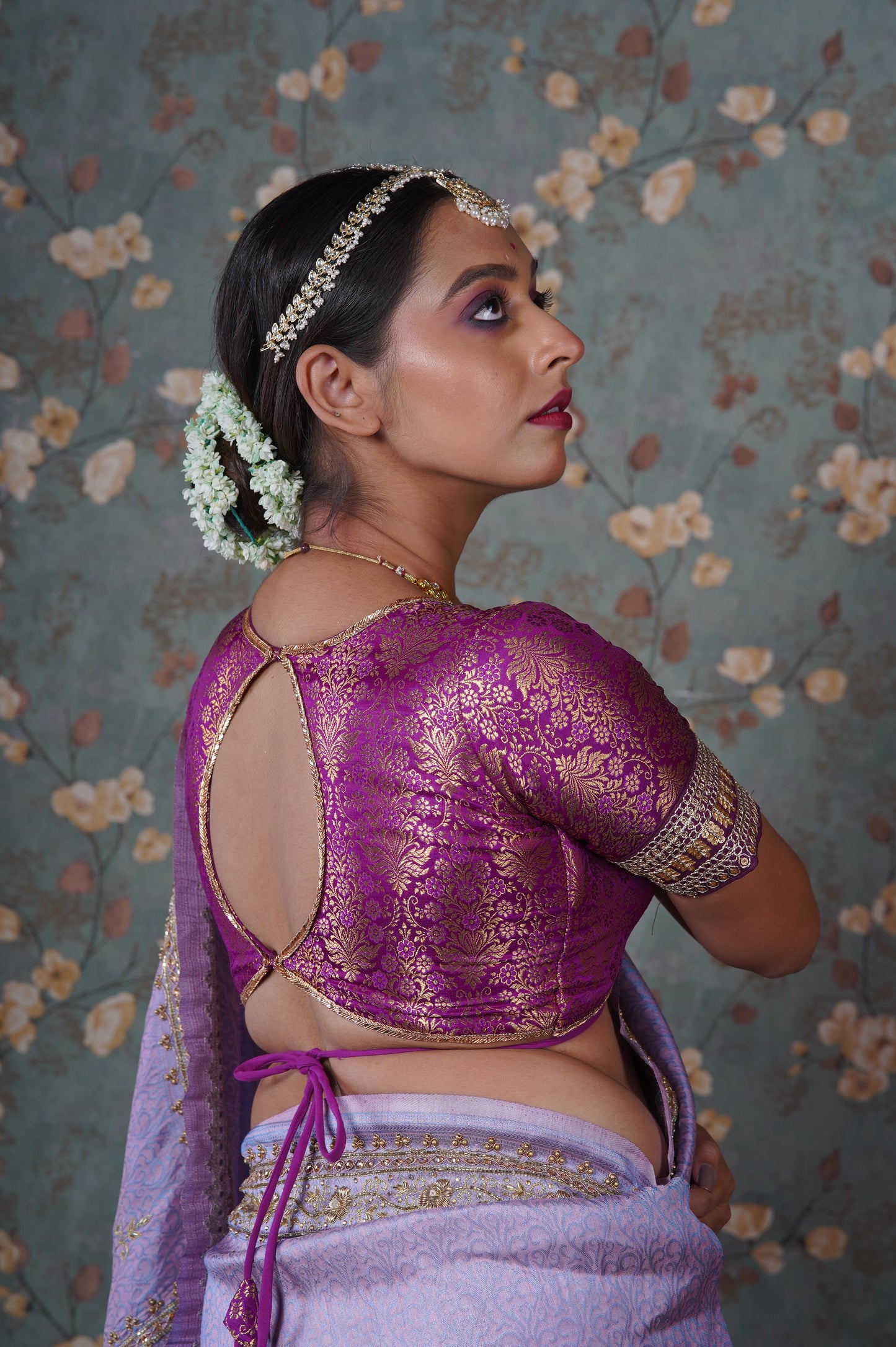 Purple Brocade Choli Blouse