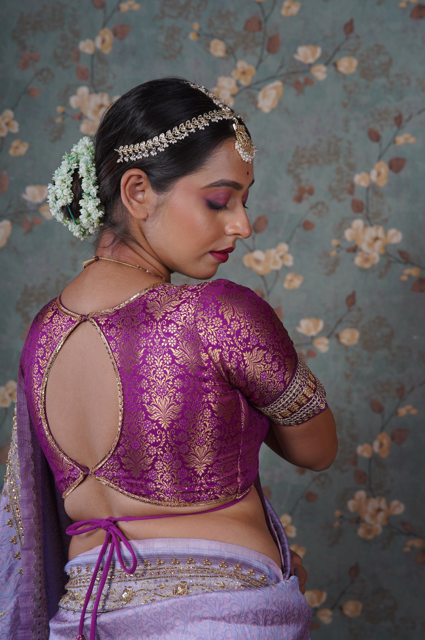 Purple Brocade Choli Blouse