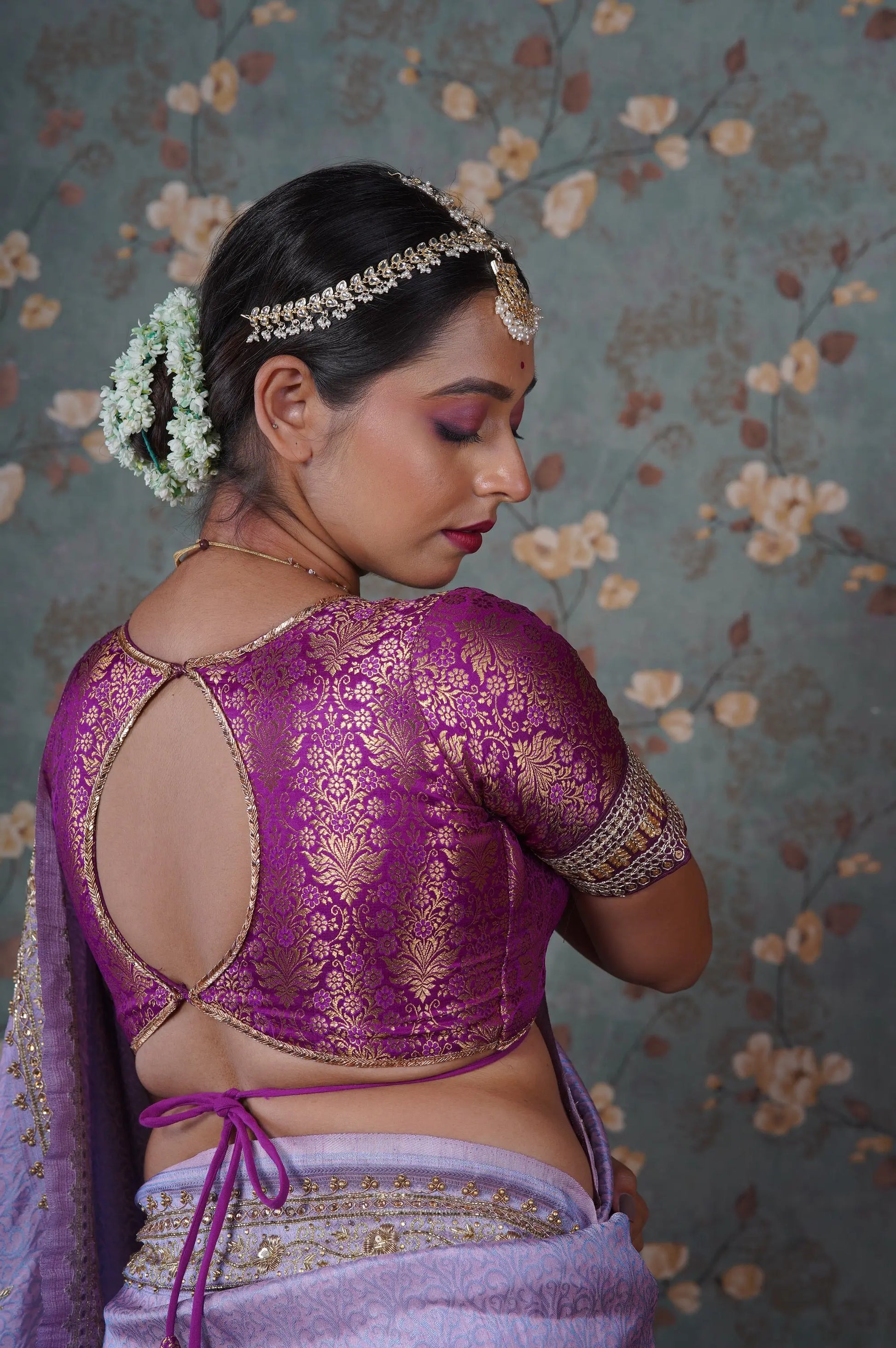Purple Brocade Choli Blouse kreationbykj