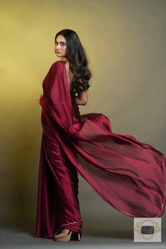 Sangria Wine Georgette Cocktail Saree kreationbykj