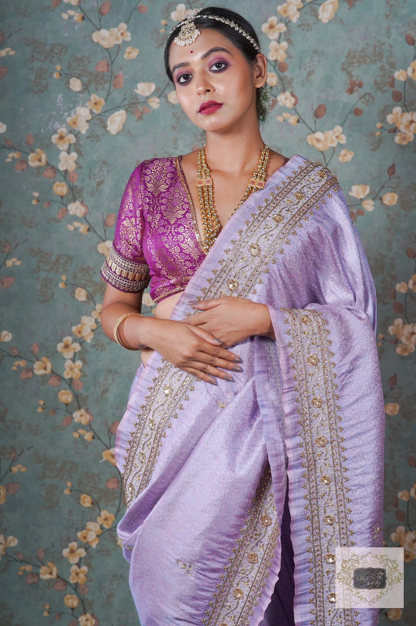 Lavender Banarasi Zarina Saree kreationbykj