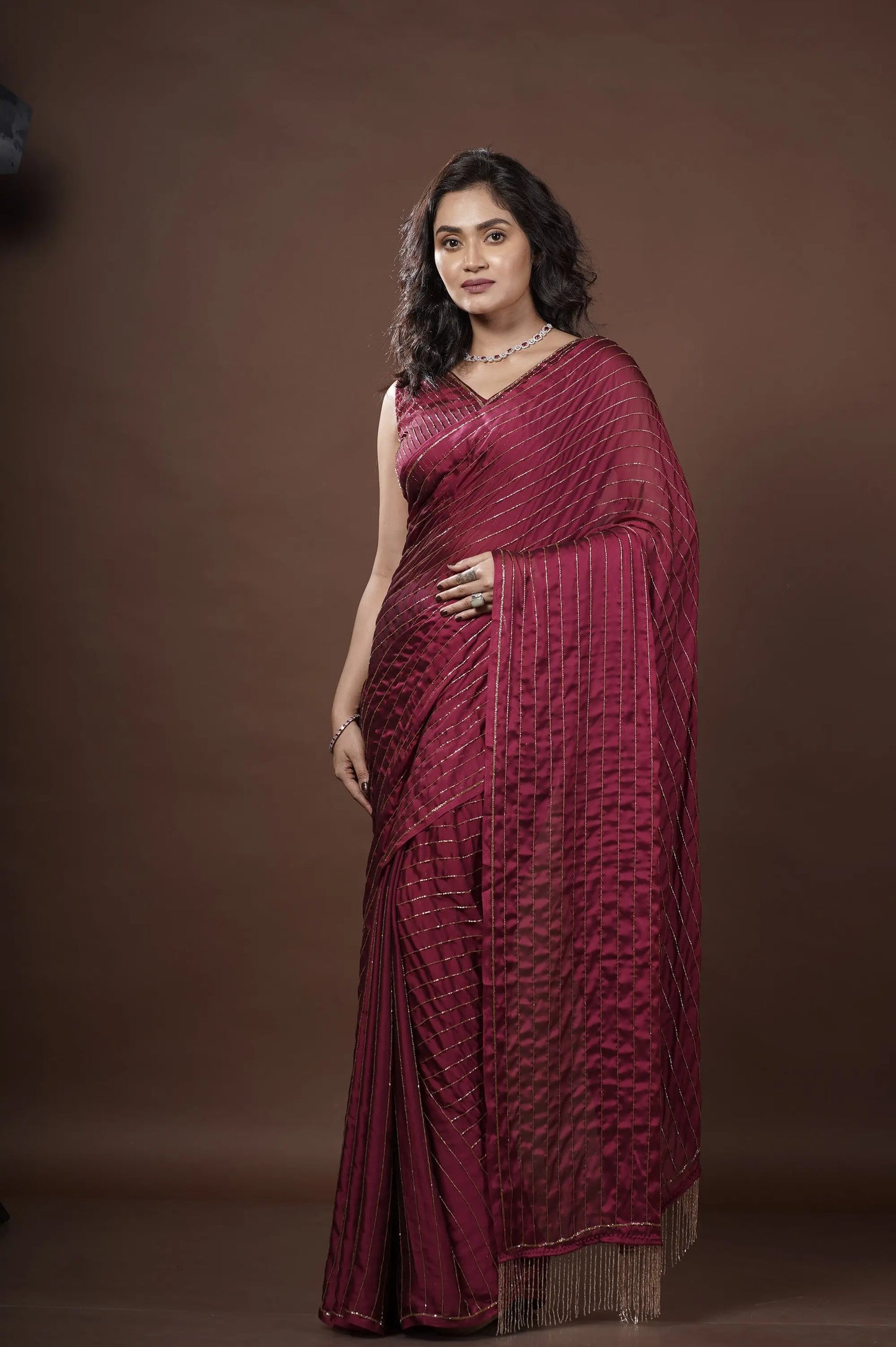 Wine Georgette Noorani Saree kreationbykj
