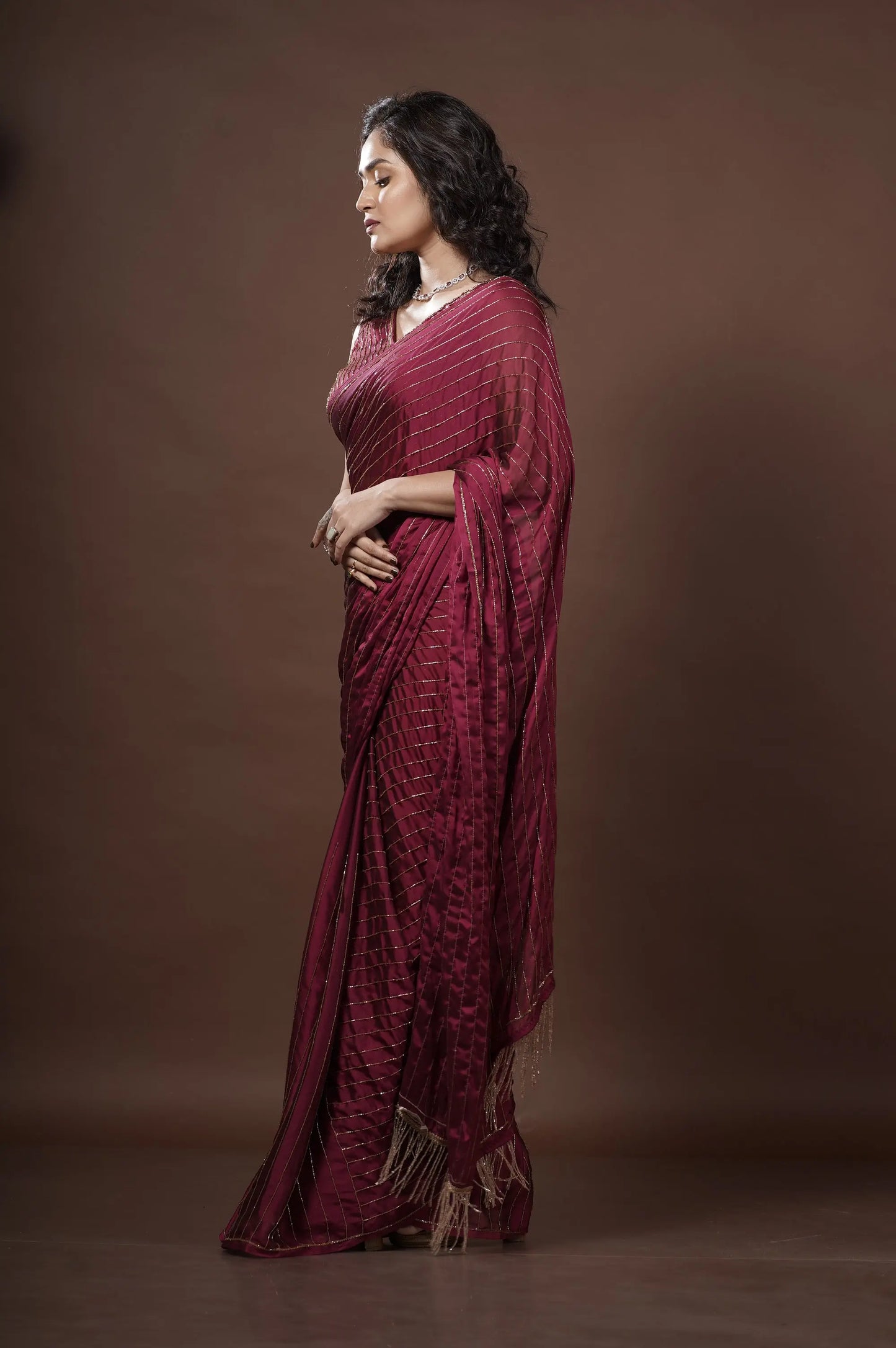 Wine Georgette Noorani Saree kreationbykj
