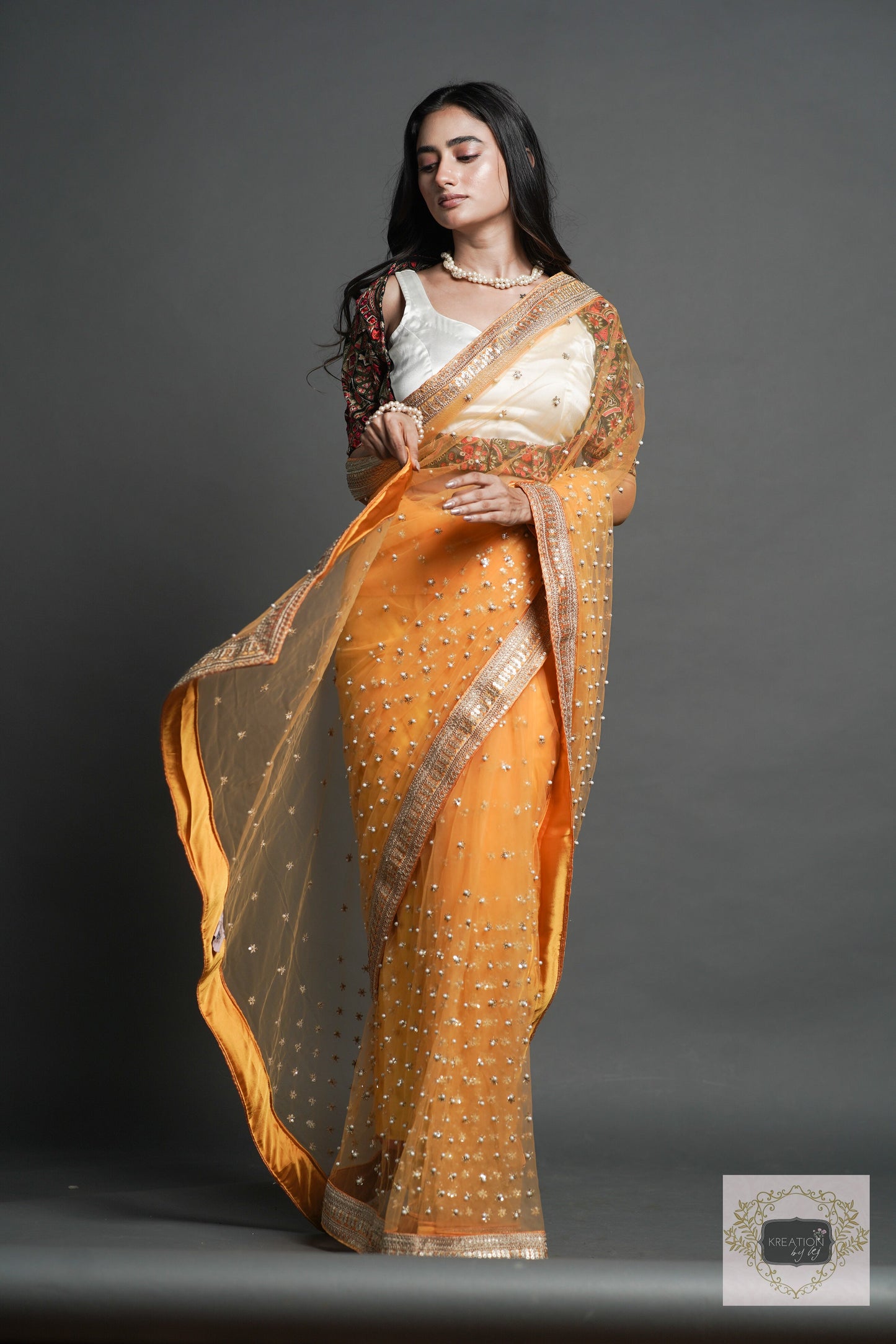 Yellow Mahiya Saree kreationbykj