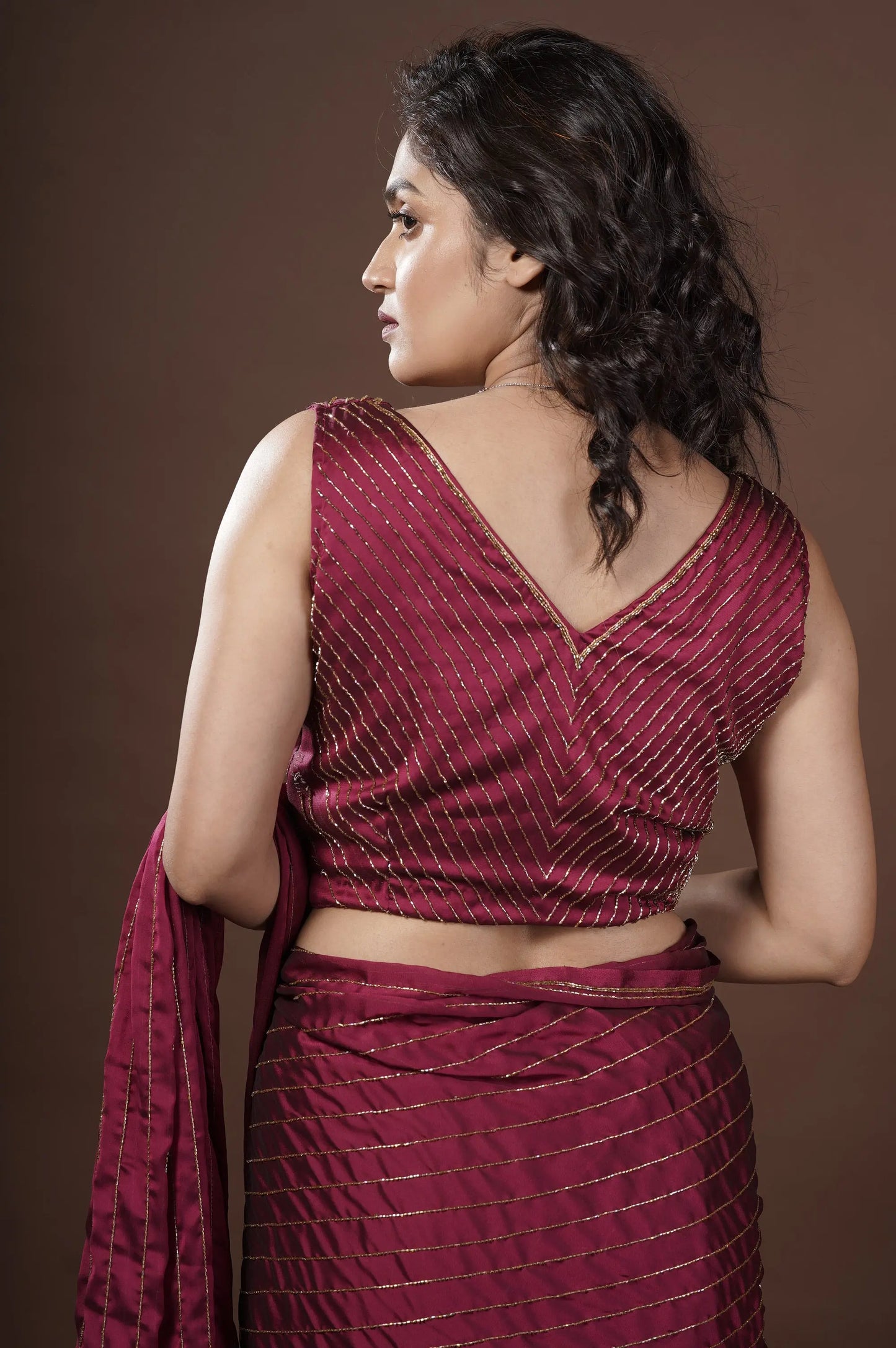 Wine Georgette Noorani Saree kreationbykj