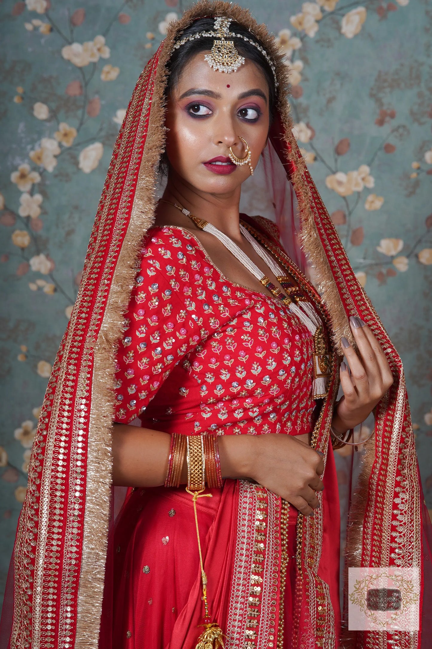 Sada Suhagan Red Net Bridal Veil kreationbykj