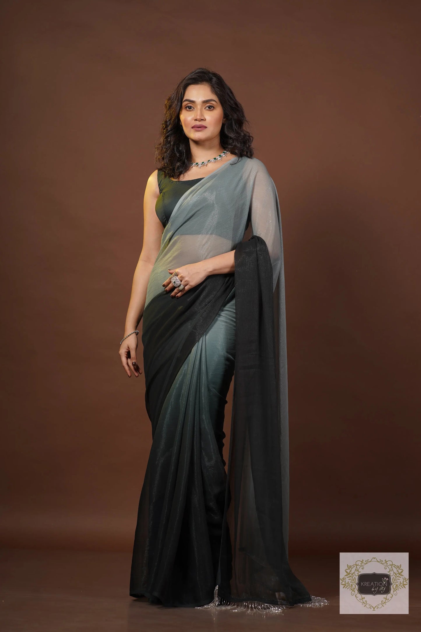 Cloudy Nights Crushed Organza Ombré Cocktail Saree kreationbykj