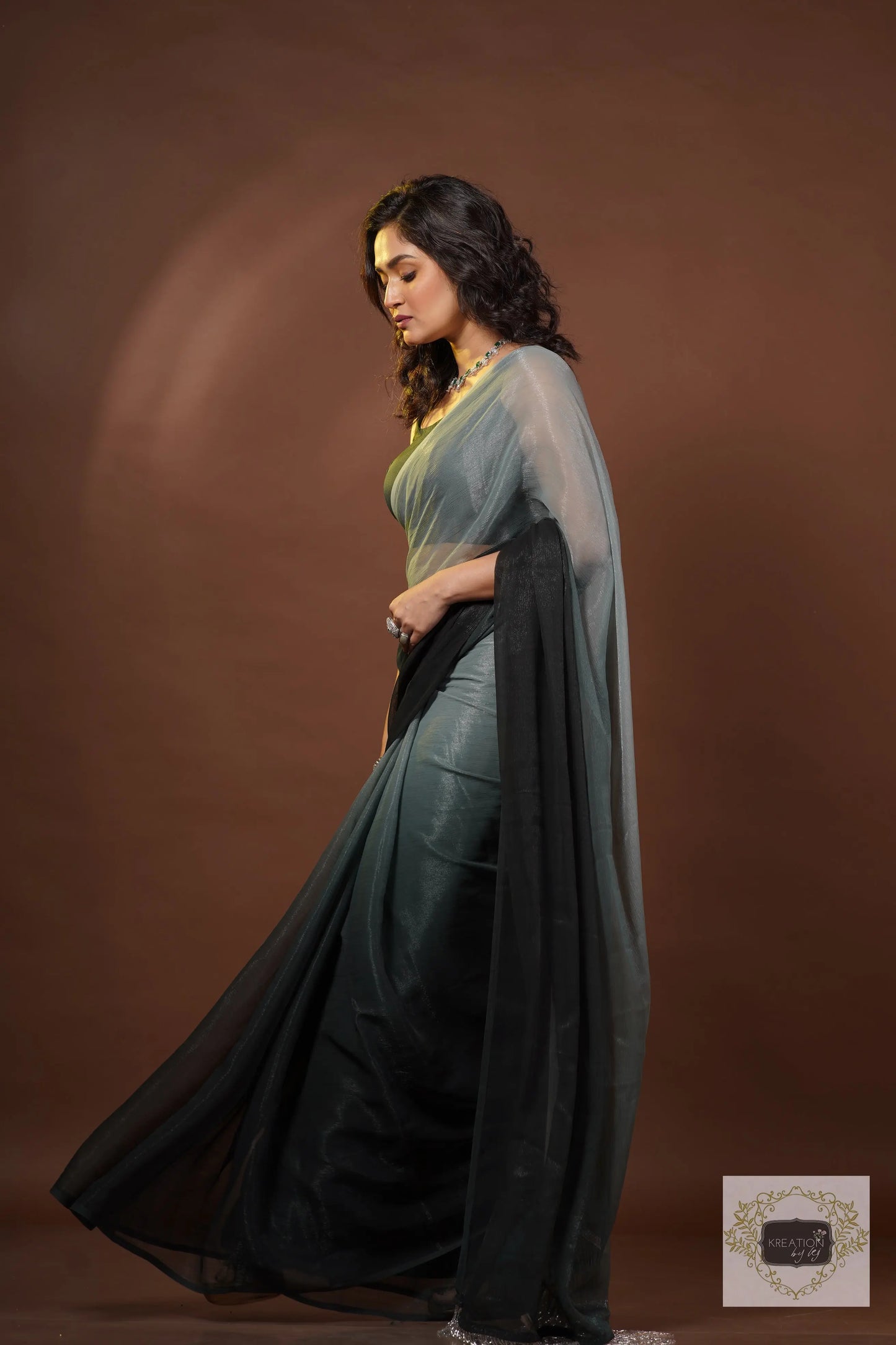 Cloudy Nights Crushed Organza Ombré Cocktail Saree kreationbykj