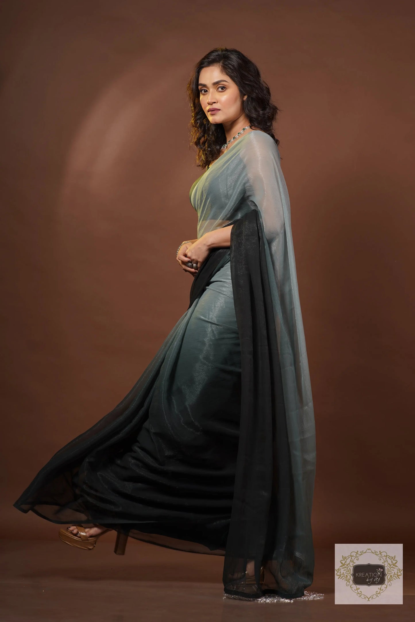 Cloudy Nights Crushed Organza Ombré Cocktail Saree kreationbykj