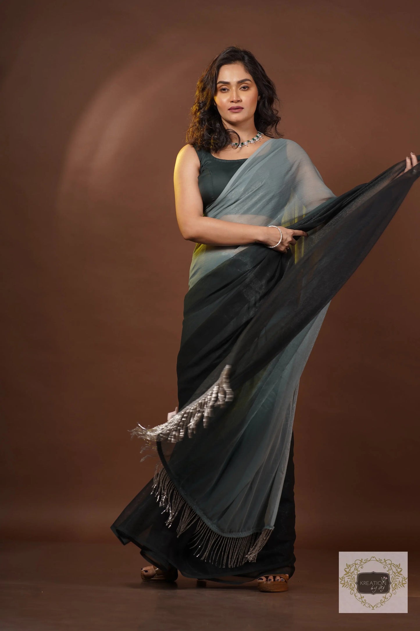 Cloudy Nights Crushed Organza Ombré Cocktail Saree kreationbykj