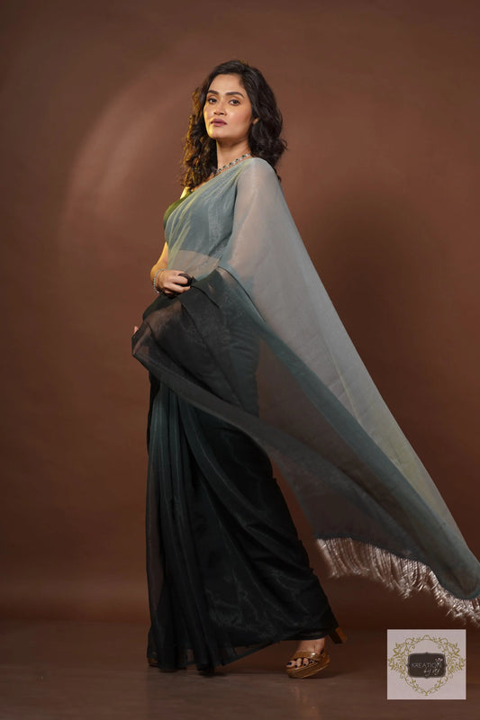 Cloudy Nights Crushed Organza Ombré Cocktail Saree kreationbykj