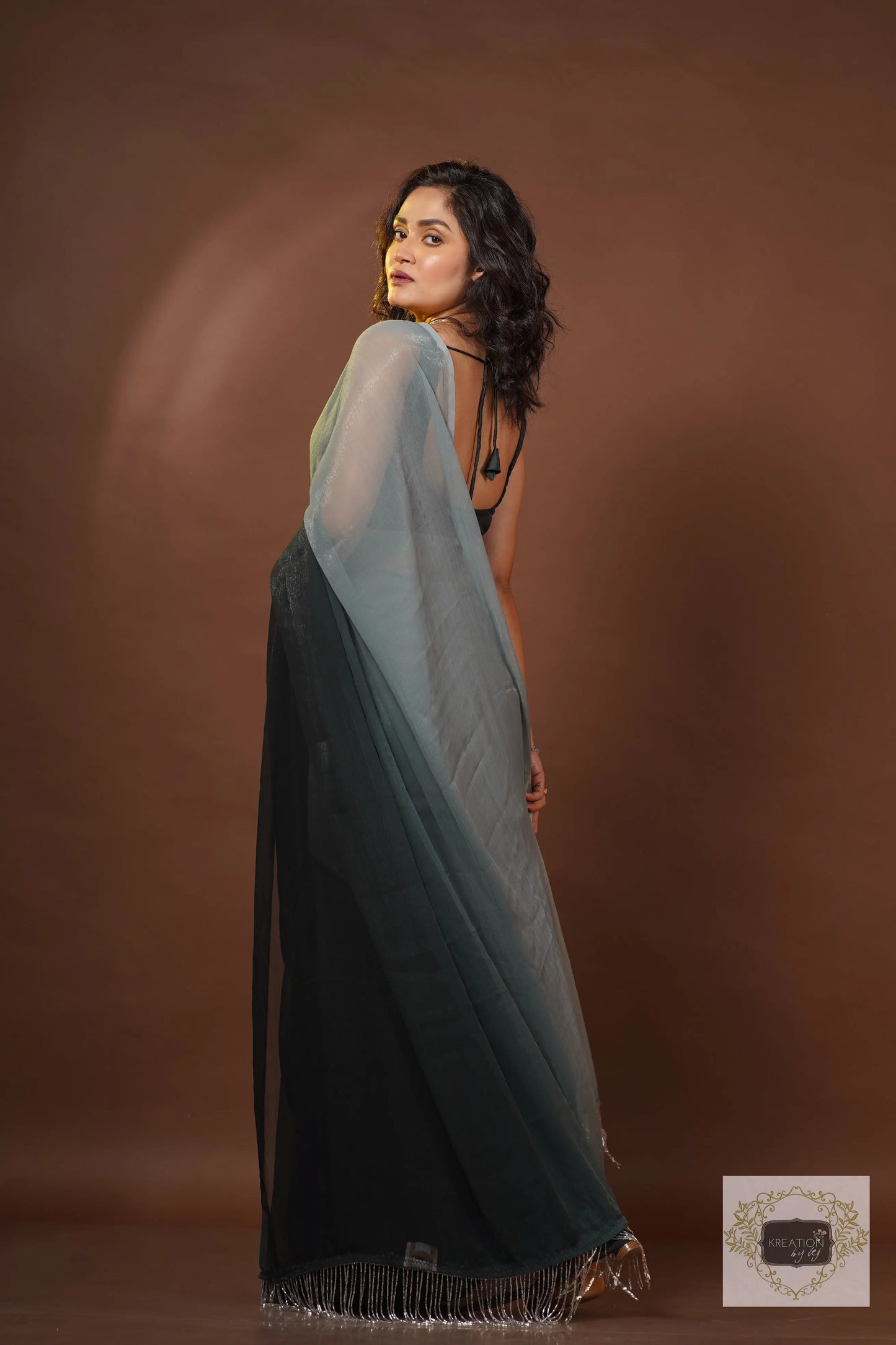 Cloudy Nights Crushed Organza Ombré Cocktail Saree kreationbykj