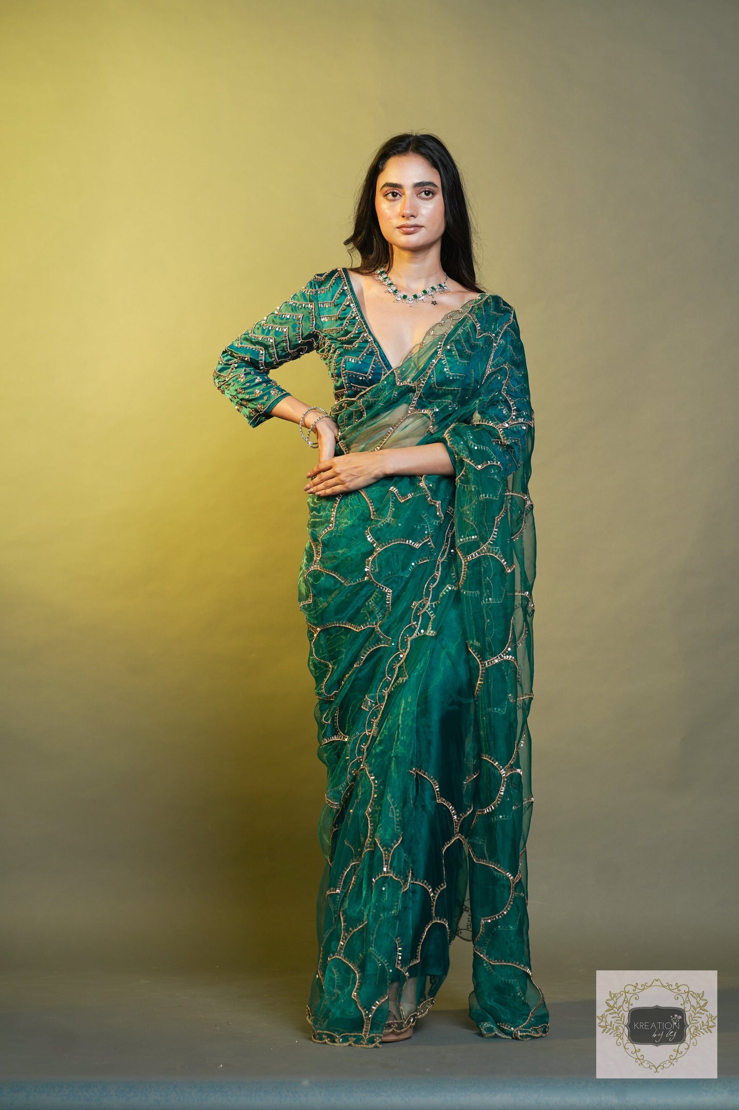 Chaudhvin ka Chand Teal Blue Saree kreationbykj