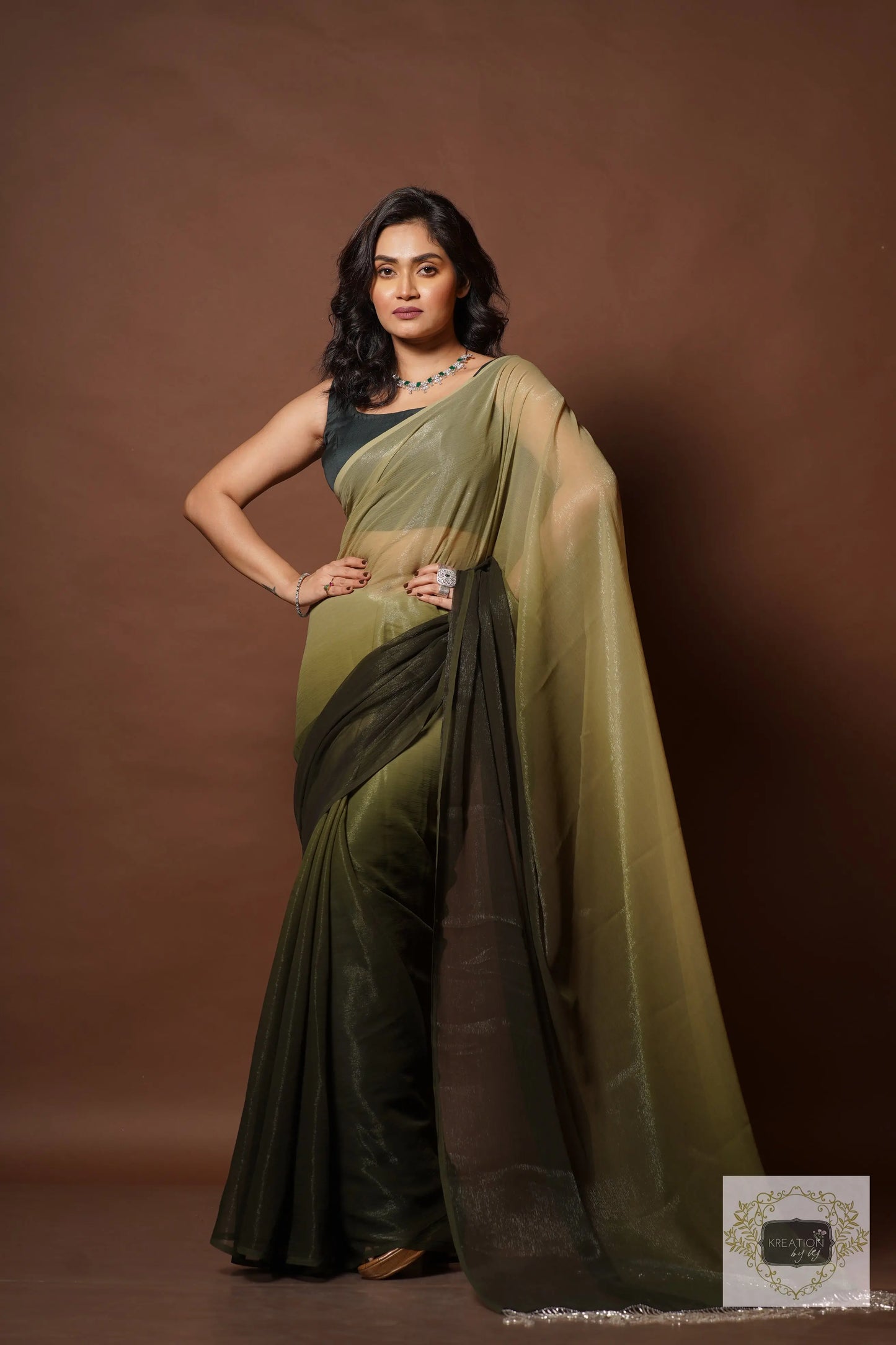 Aam Panna Crushed Organza Ombré Cocktail Saree kreationbykj