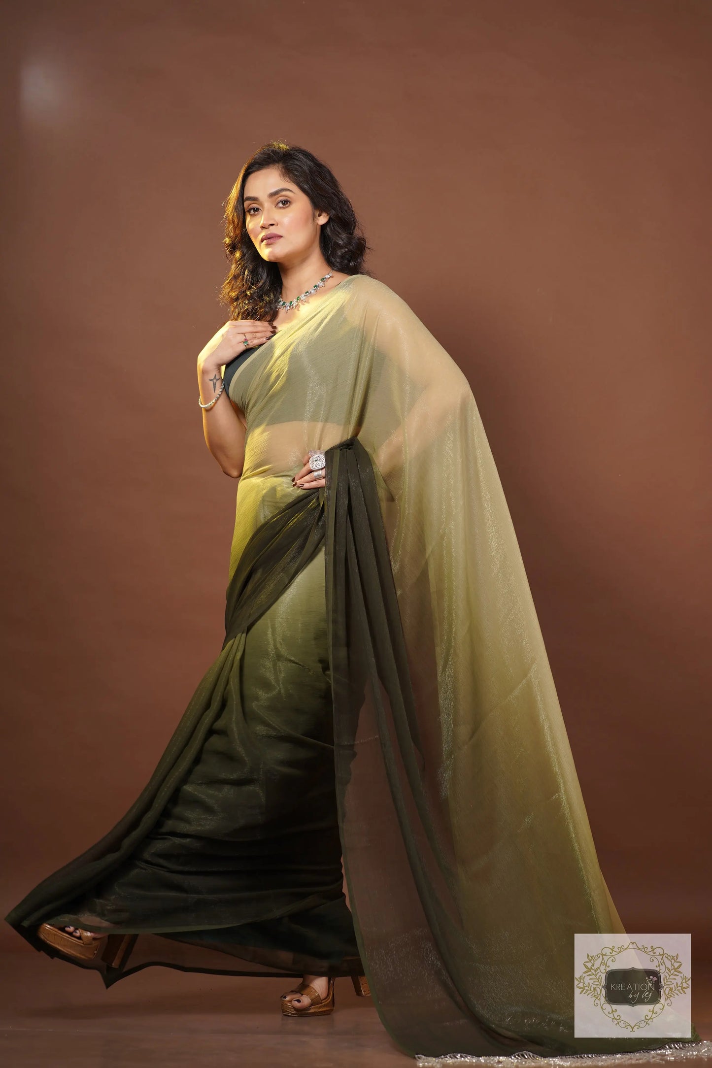 Aam Panna Crushed Organza Ombré Cocktail Saree kreationbykj