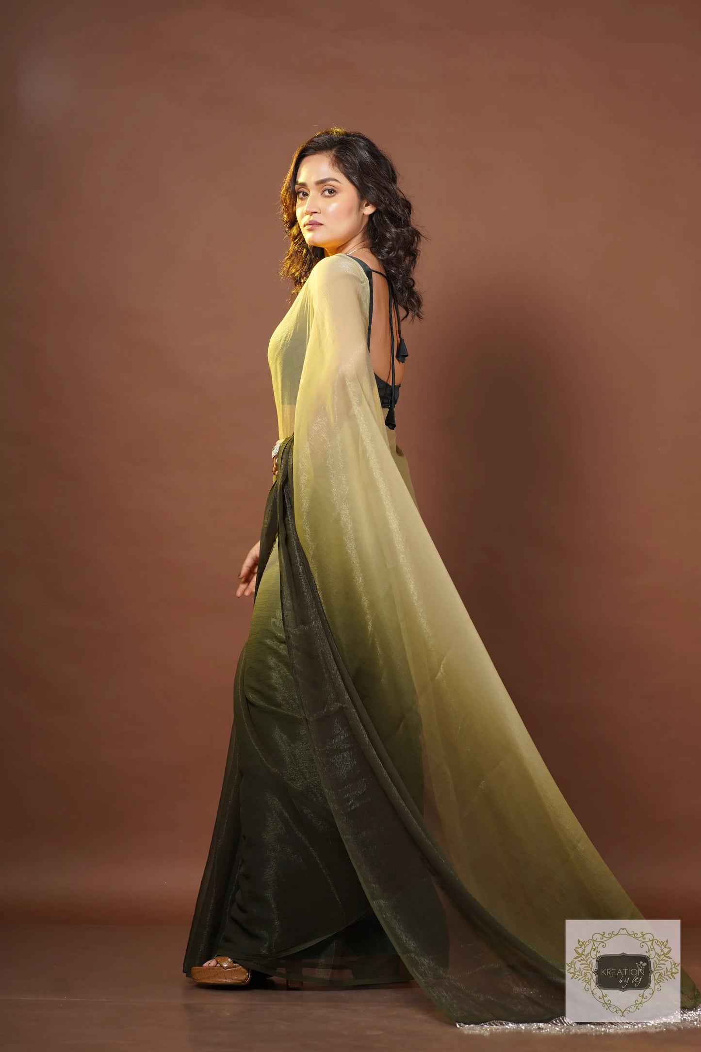 Aam Panna Crushed Organza Ombré Cocktail Saree kreationbykj