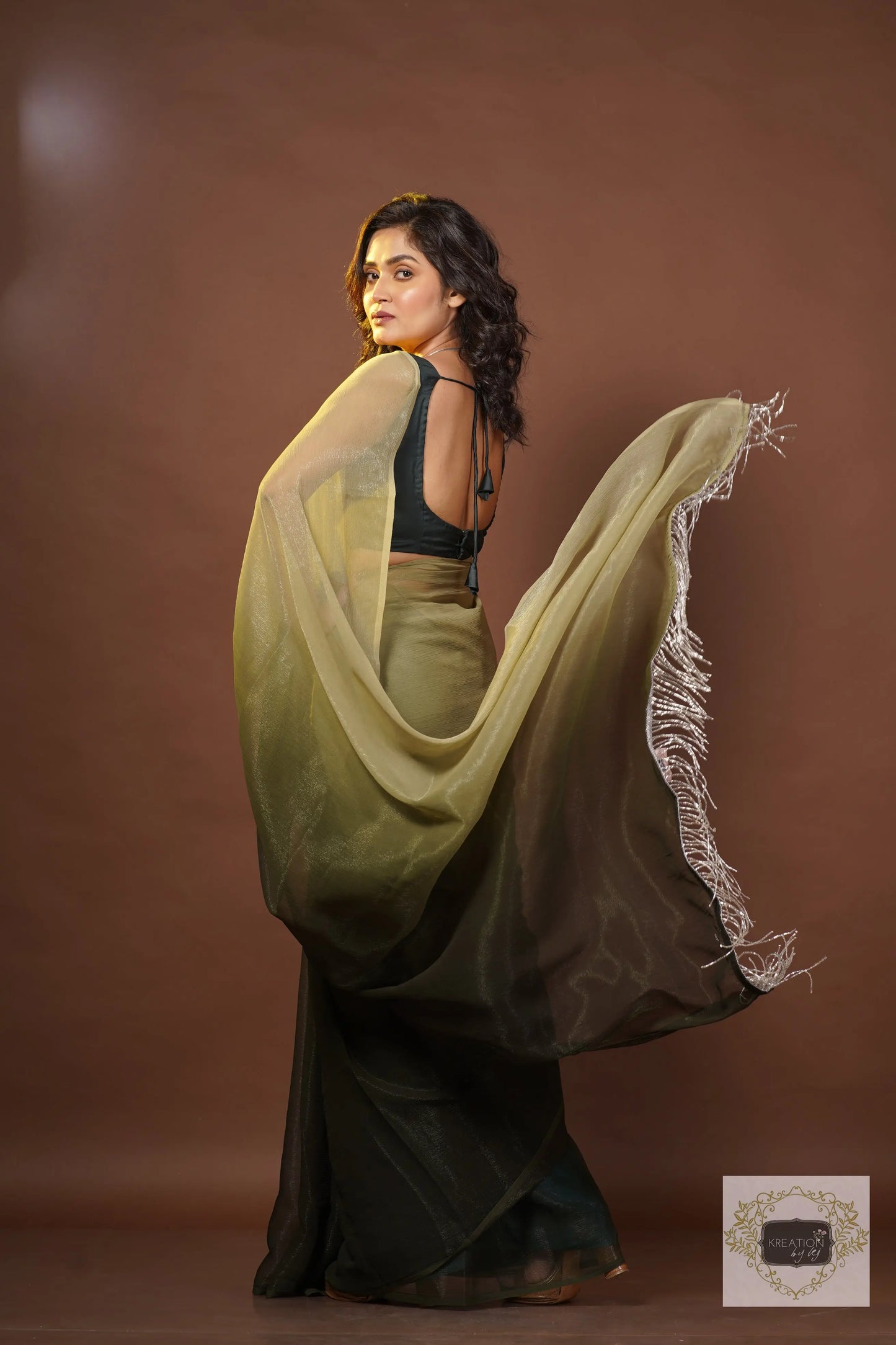 Aam Panna Crushed Organza Ombré Cocktail Saree kreationbykj