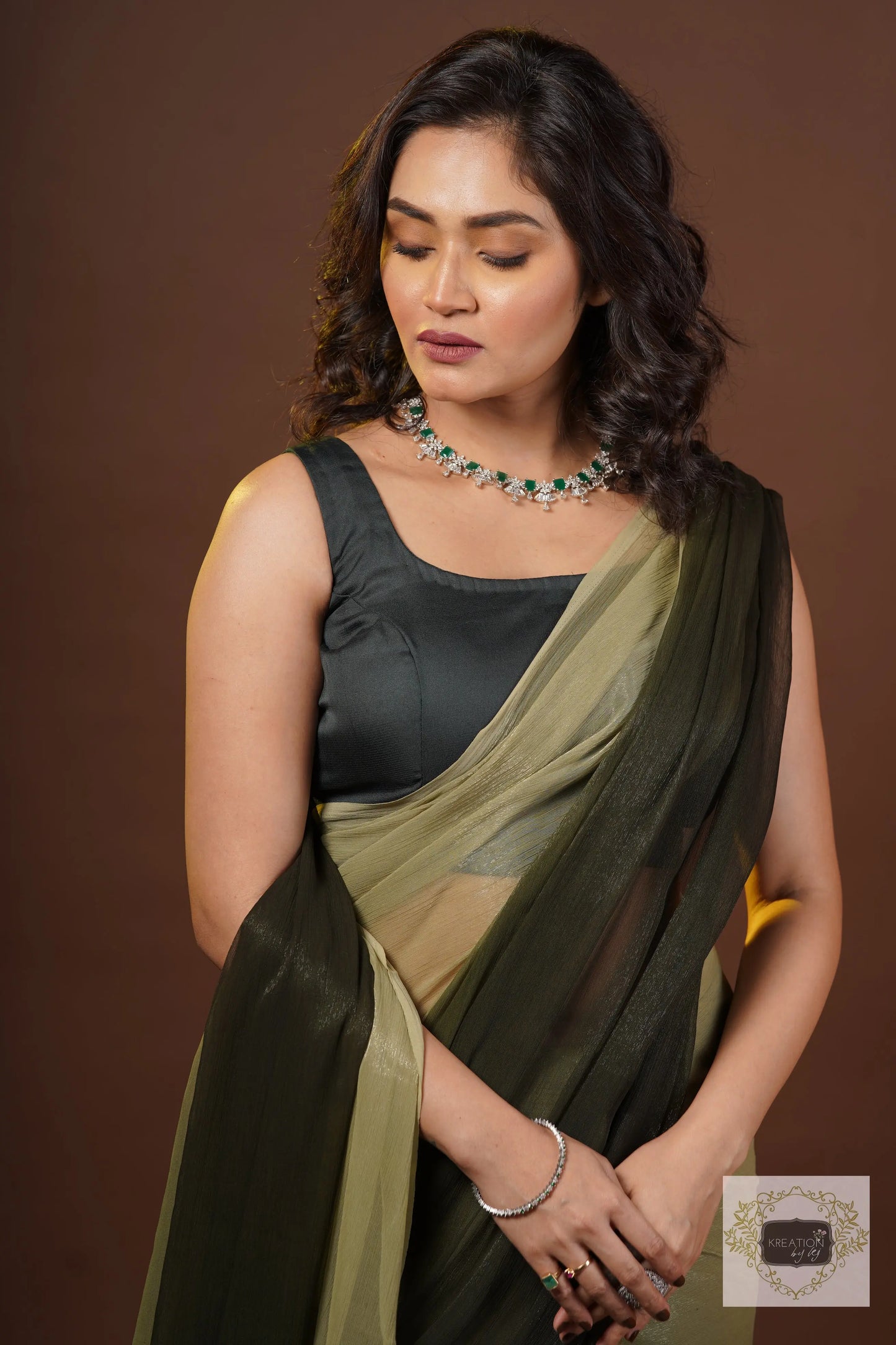 Aam Panna Crushed Organza Ombré Cocktail Saree kreationbykj