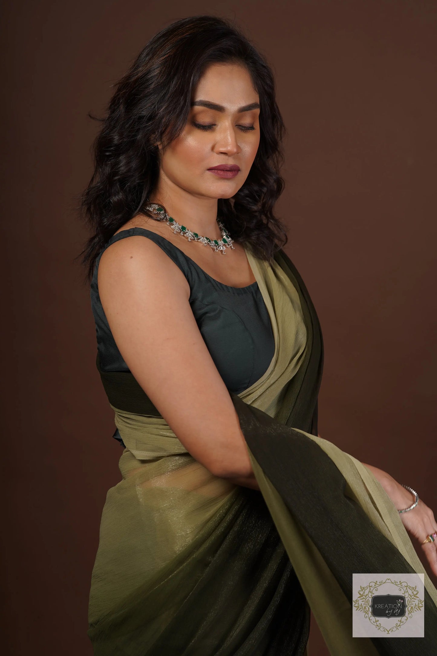 Aam Panna Crushed Organza Ombré Cocktail Saree kreationbykj