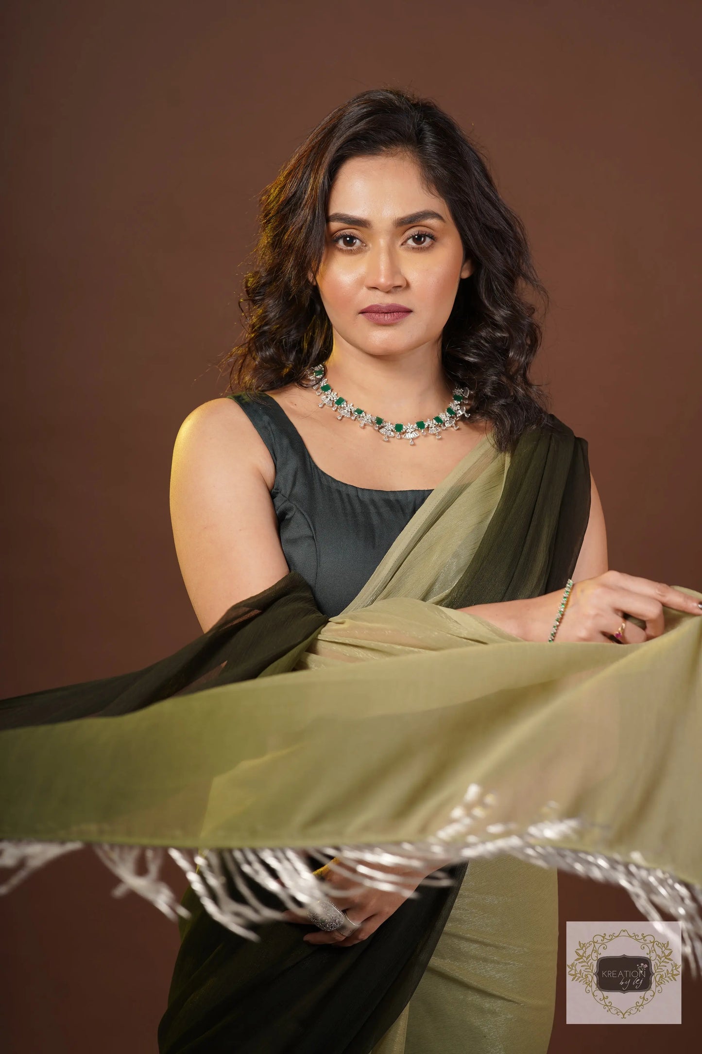 Aam Panna Crushed Organza Ombré Cocktail Saree kreationbykj