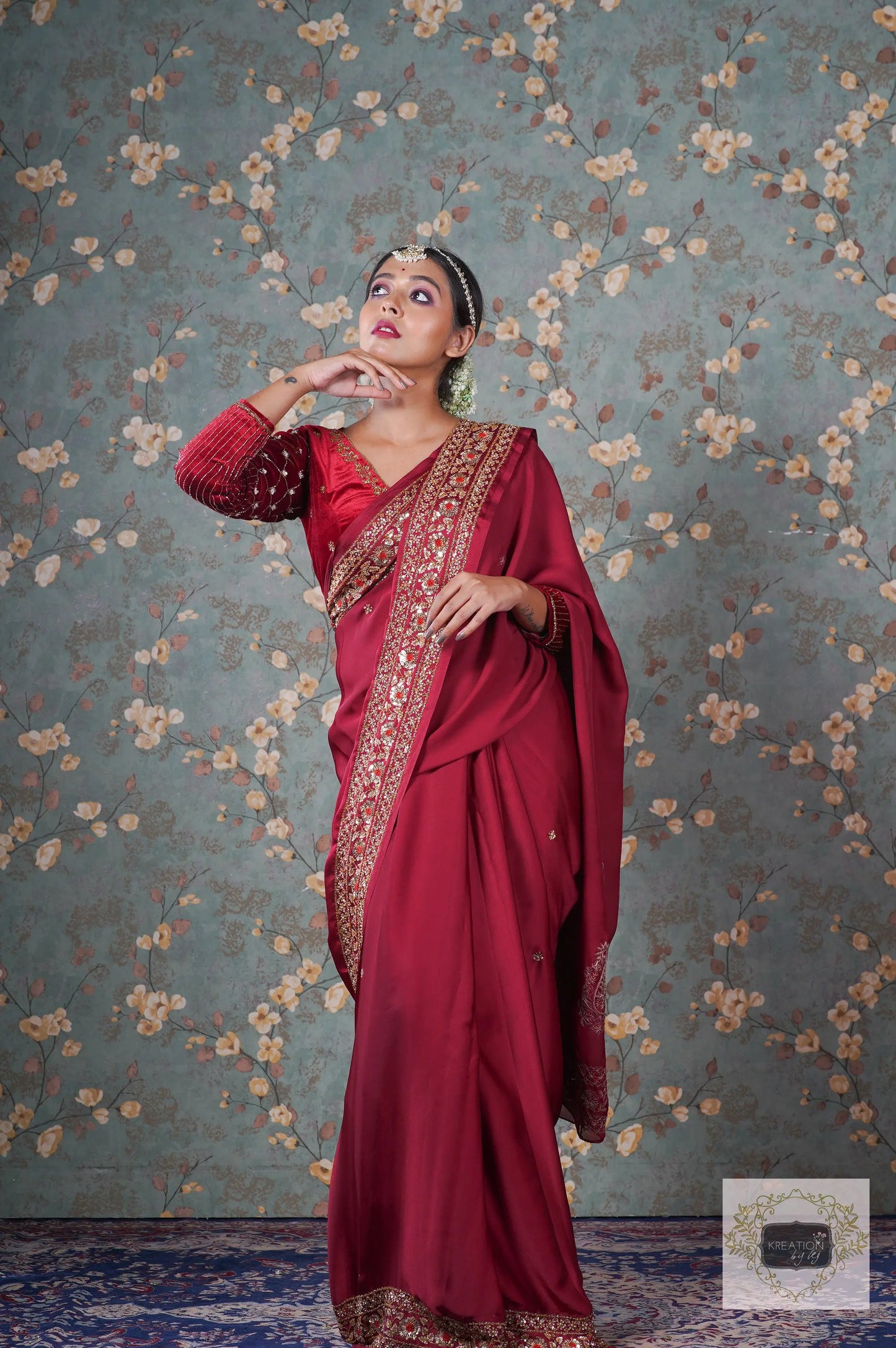 Maroon Crepe Silk Prajoti Saree kreationbykj